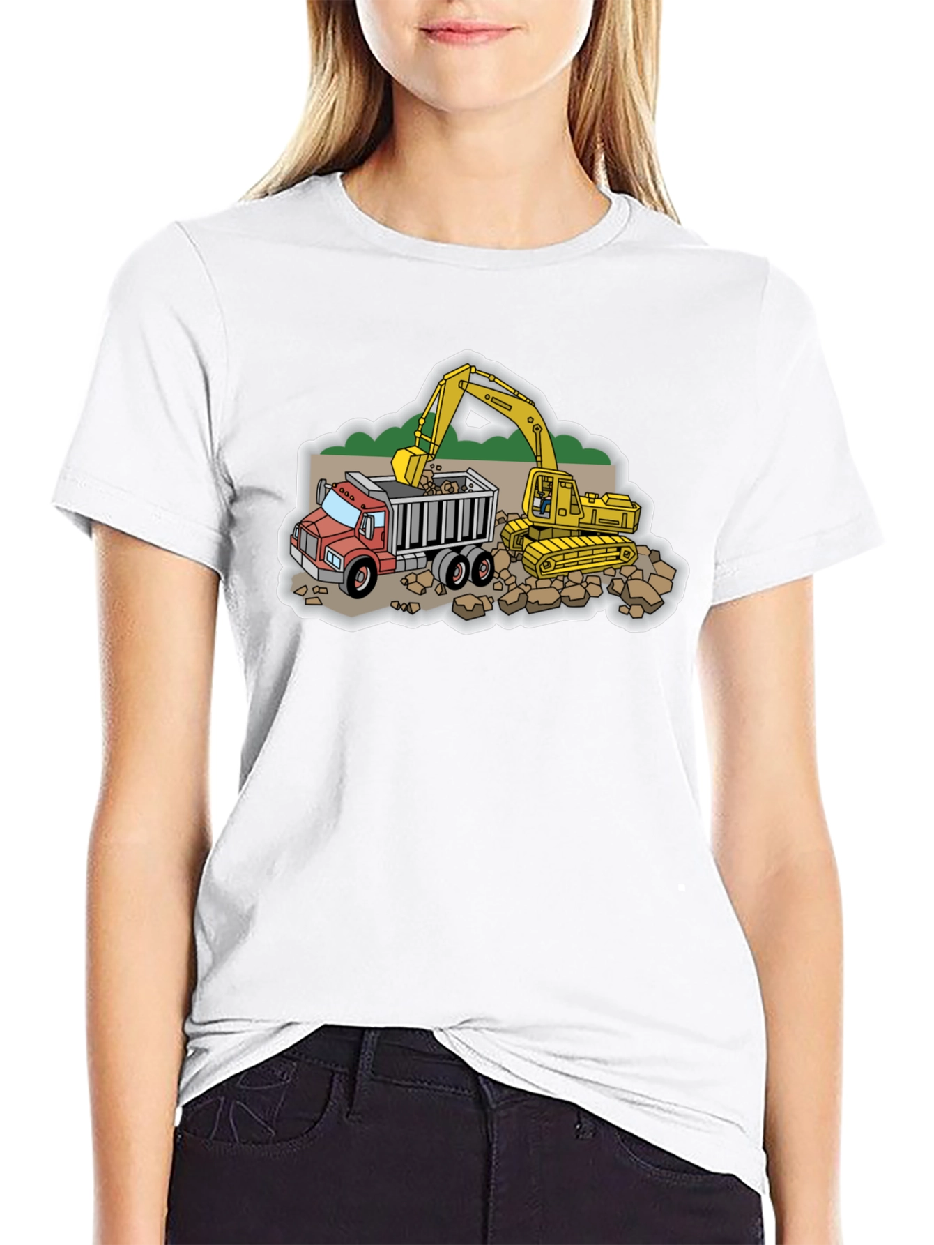 Construction Truck and Excavator Black T-Shirt