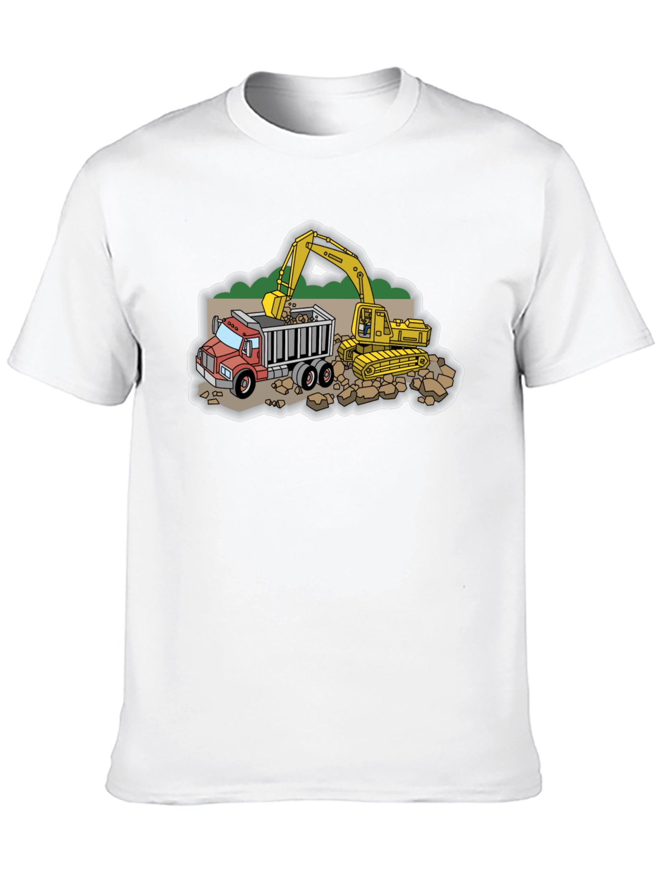 Construction Truck and Excavator Black T-Shirt
