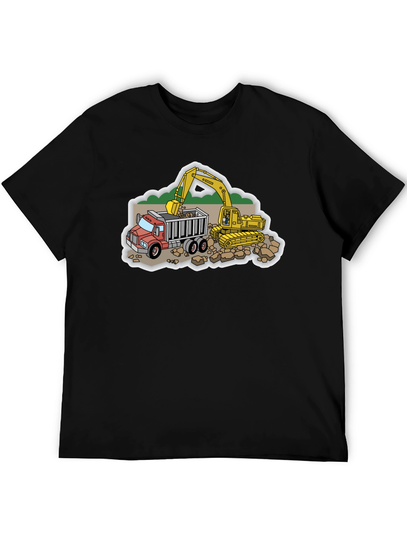 Construction Truck and Excavator Black T-Shirt