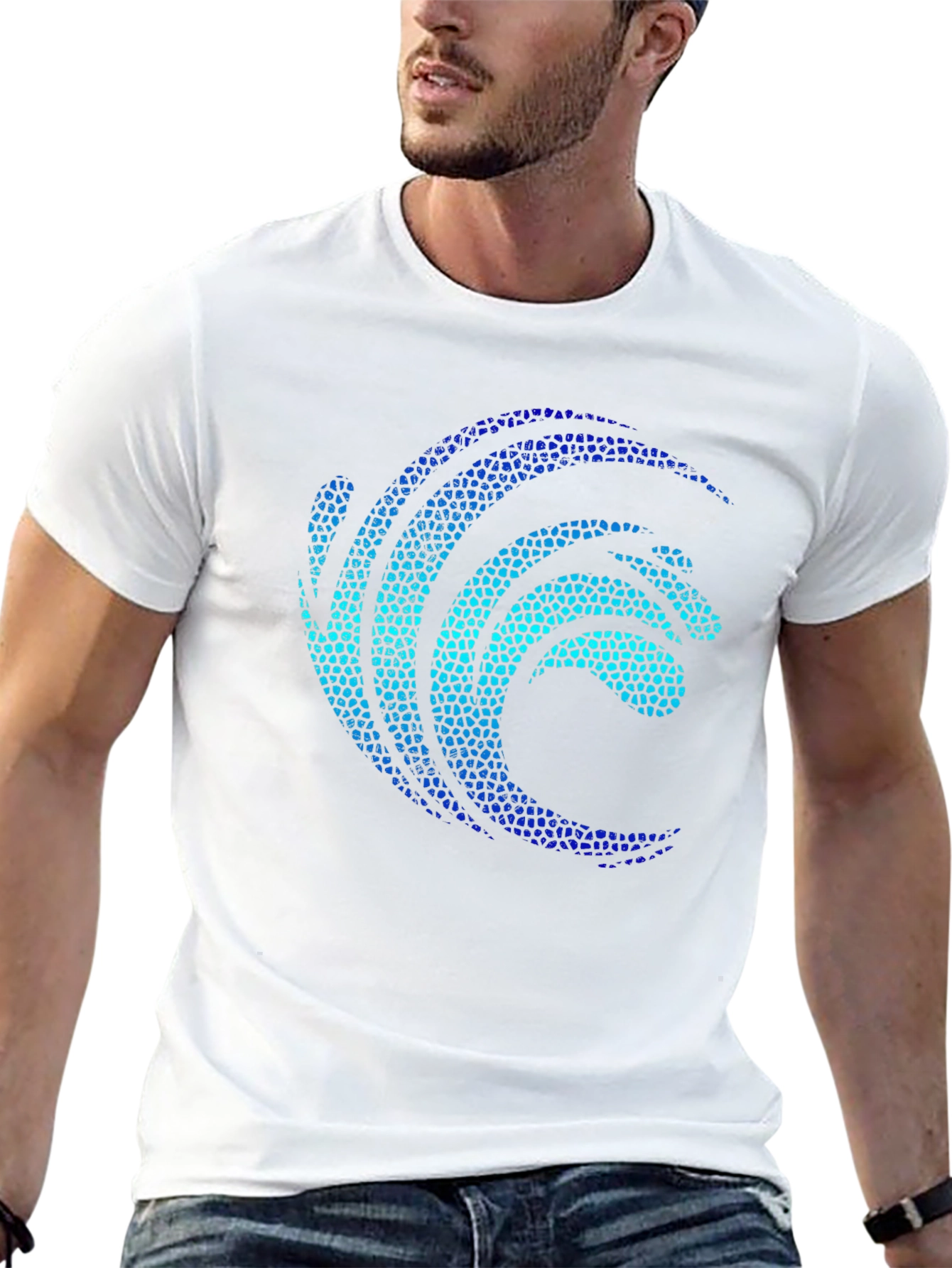 Mosaic Wave Graphic Black T-Shirt