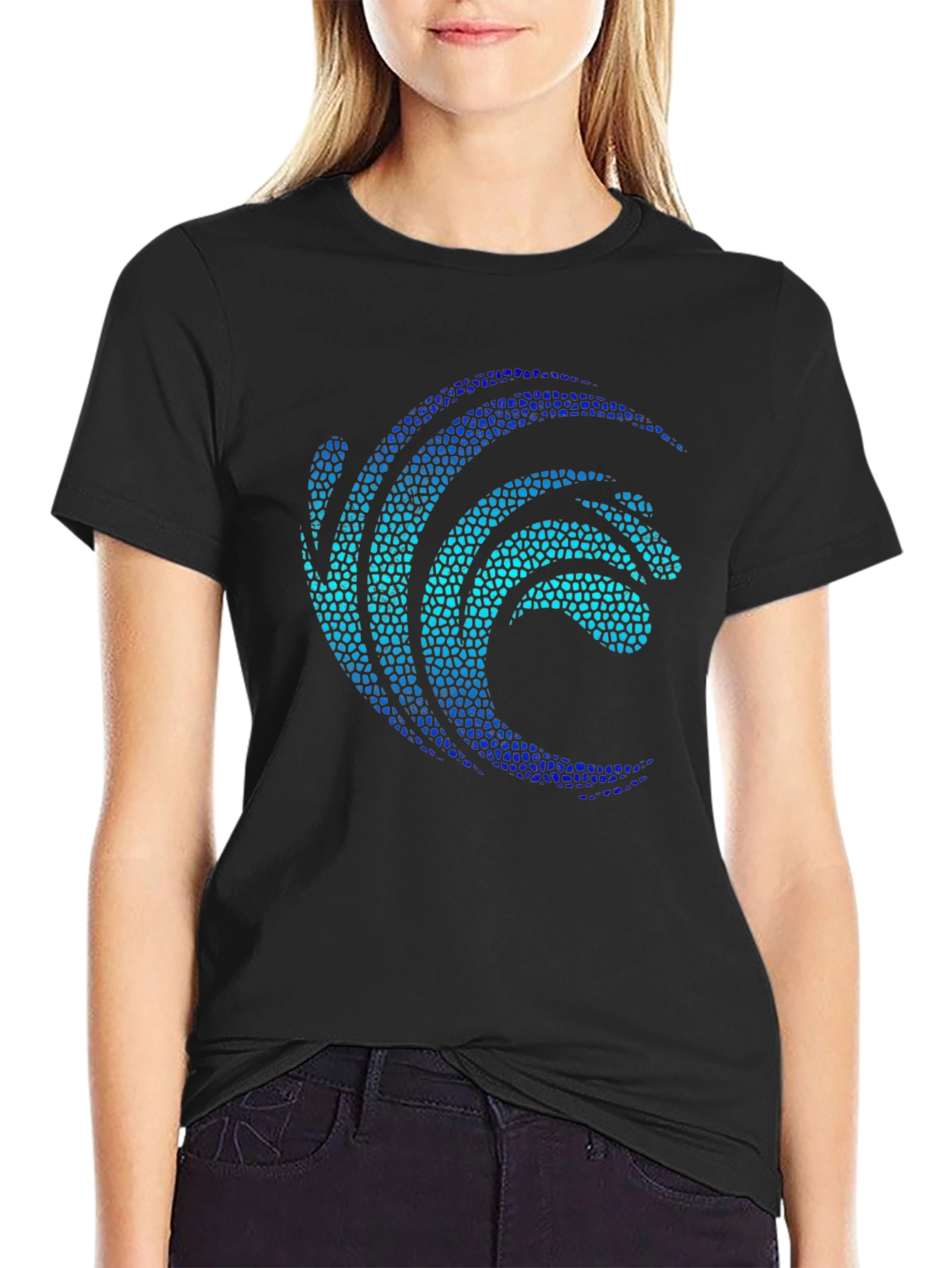 Mosaic Wave Graphic Black T-Shirt