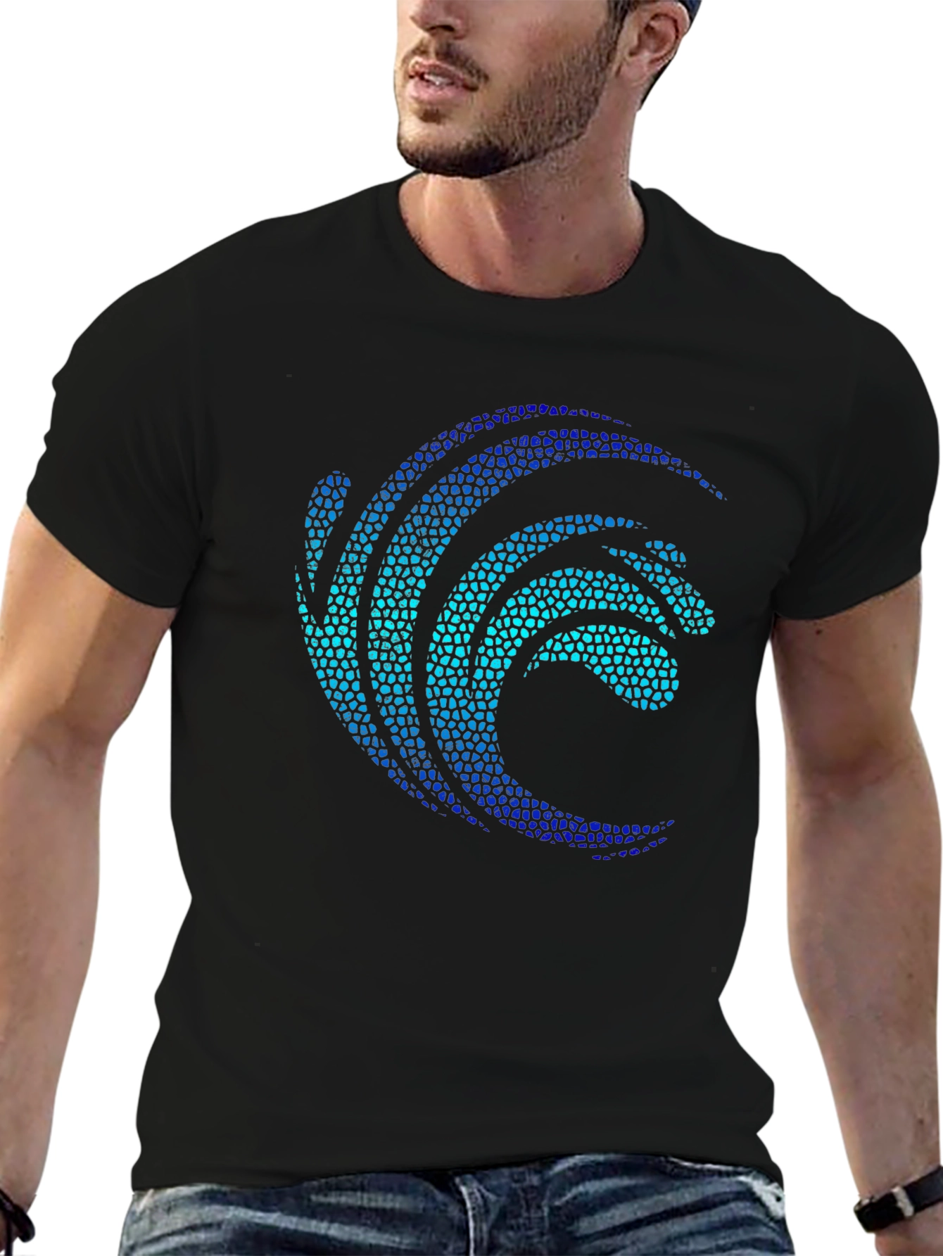 Mosaic Wave Graphic Black T-Shirt