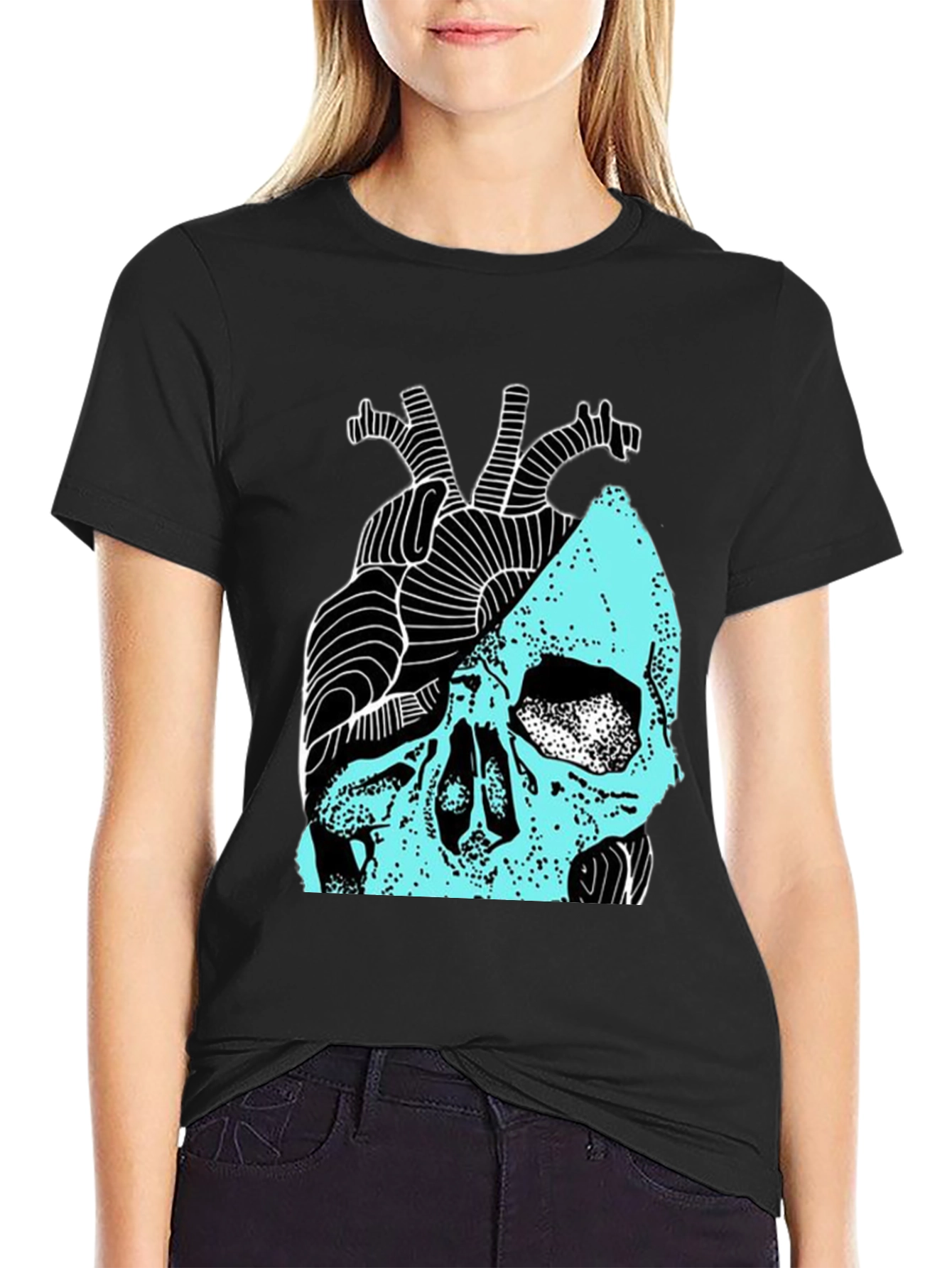 Anatomical Heart & Skull Graphic Tee - Modern Style