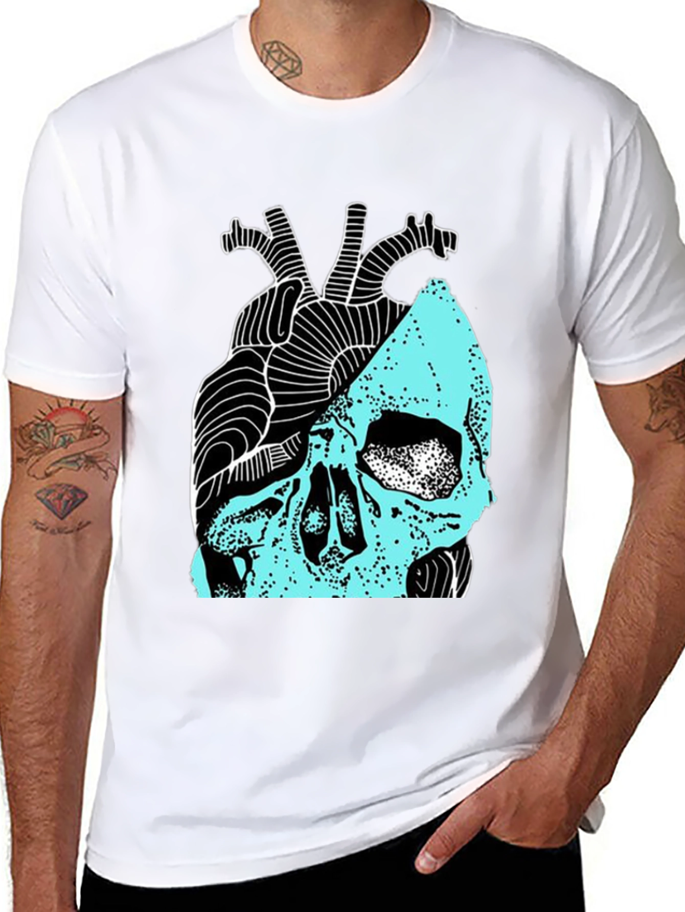Anatomical Heart & Skull Graphic Tee - Modern Style