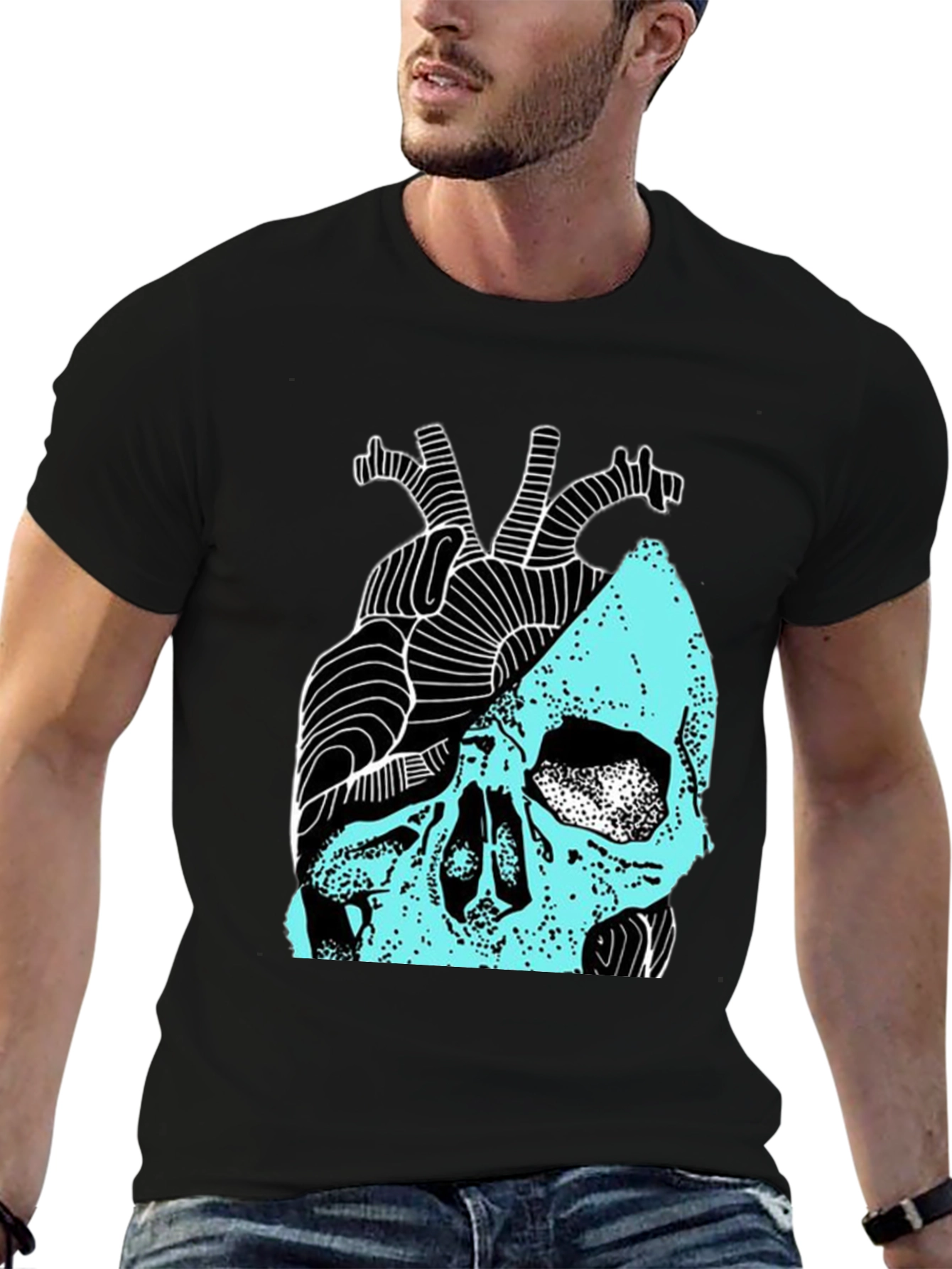 Anatomical Heart & Skull Graphic Tee - Modern Style