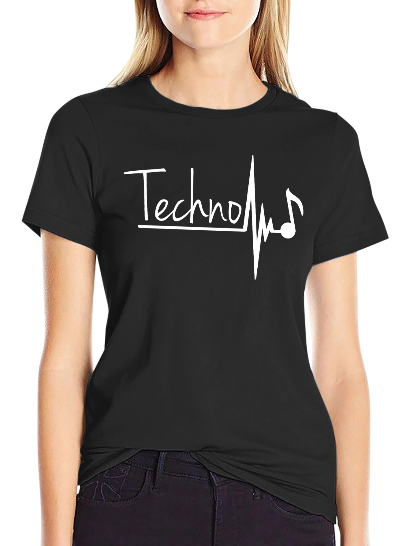 Techno Music Heartbeat T-Shirt - Black