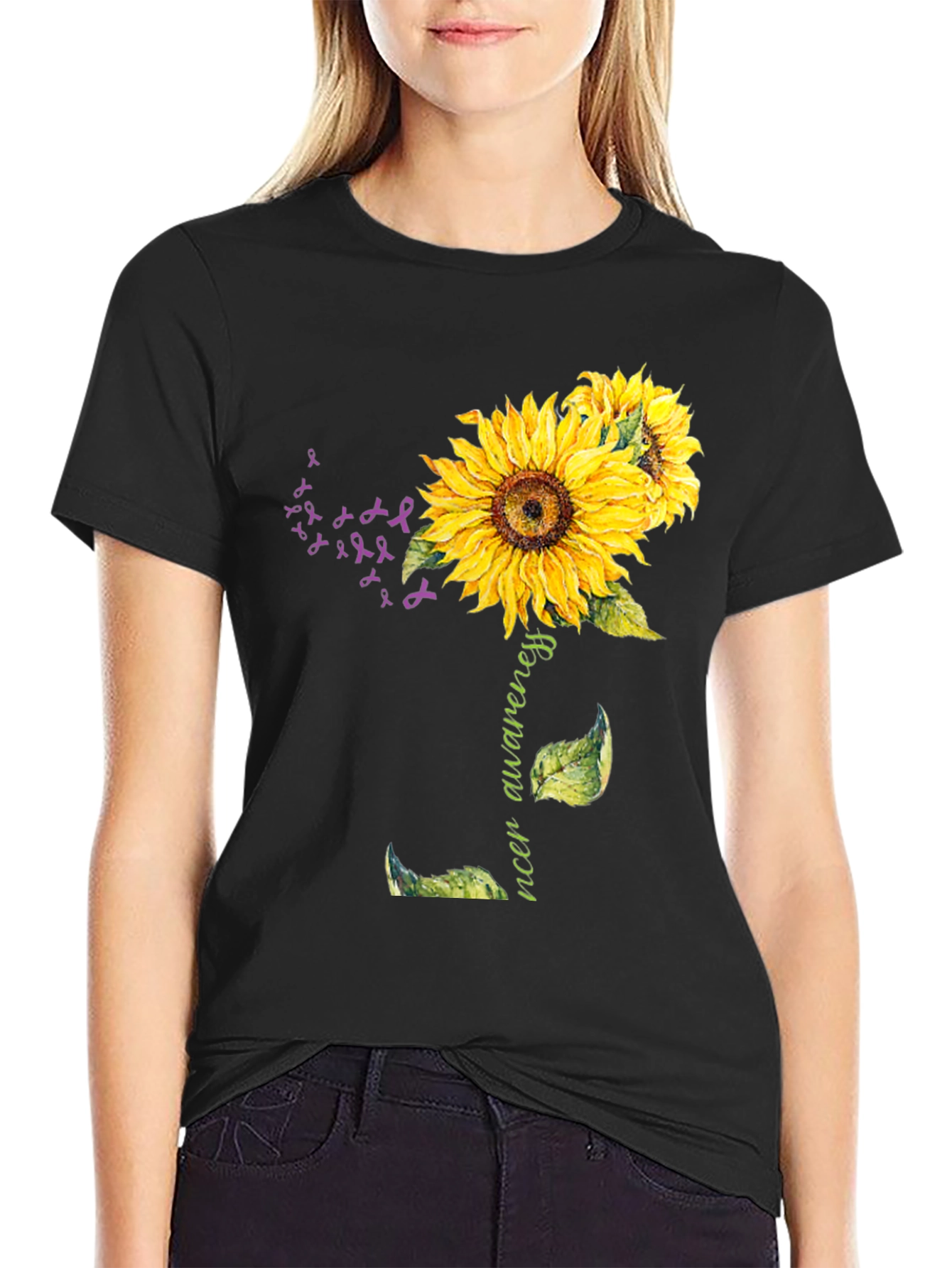 Sunflower Cancer Awareness Graphic T-Shirt