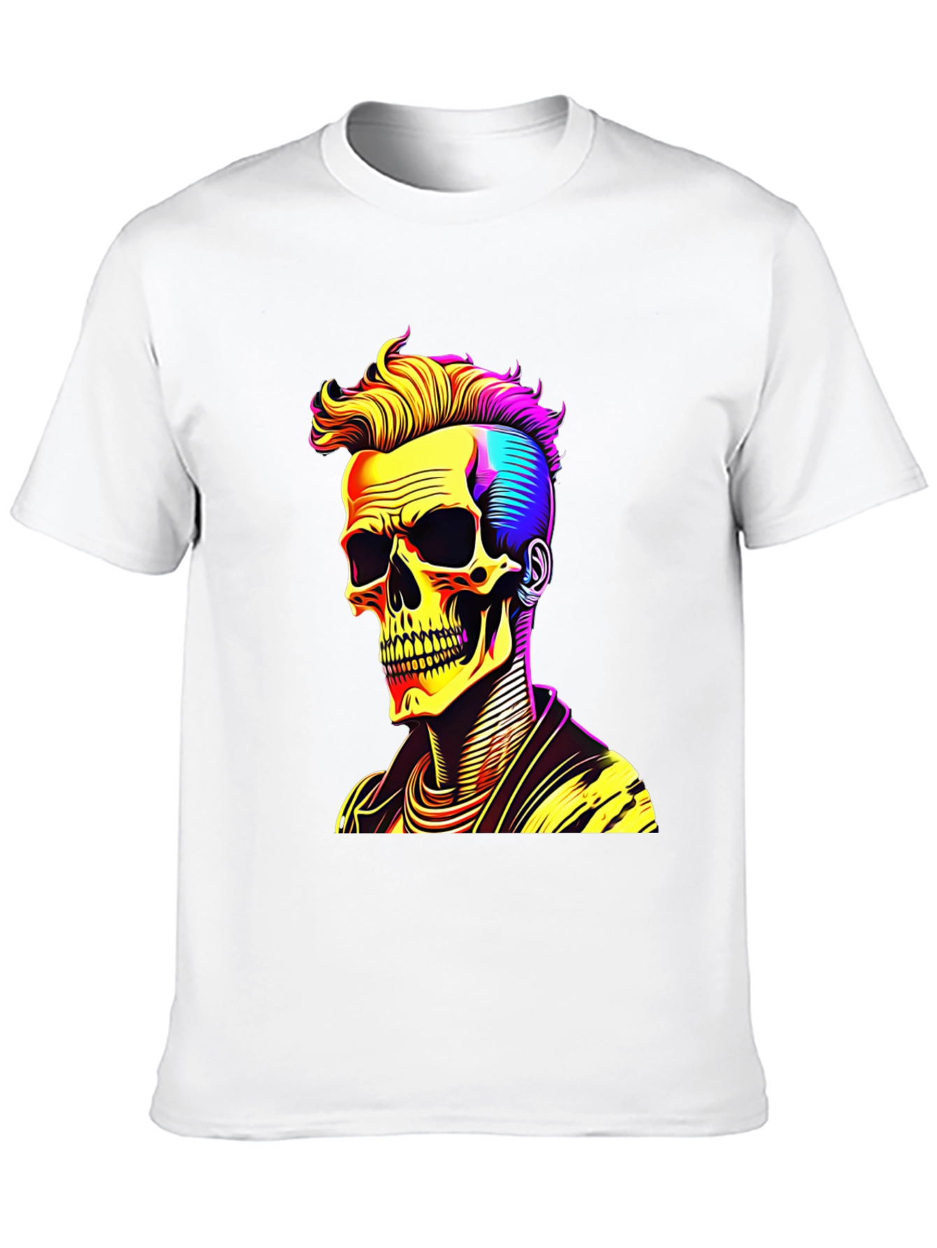 Skull with Punk Hairdo Black T-Shirt