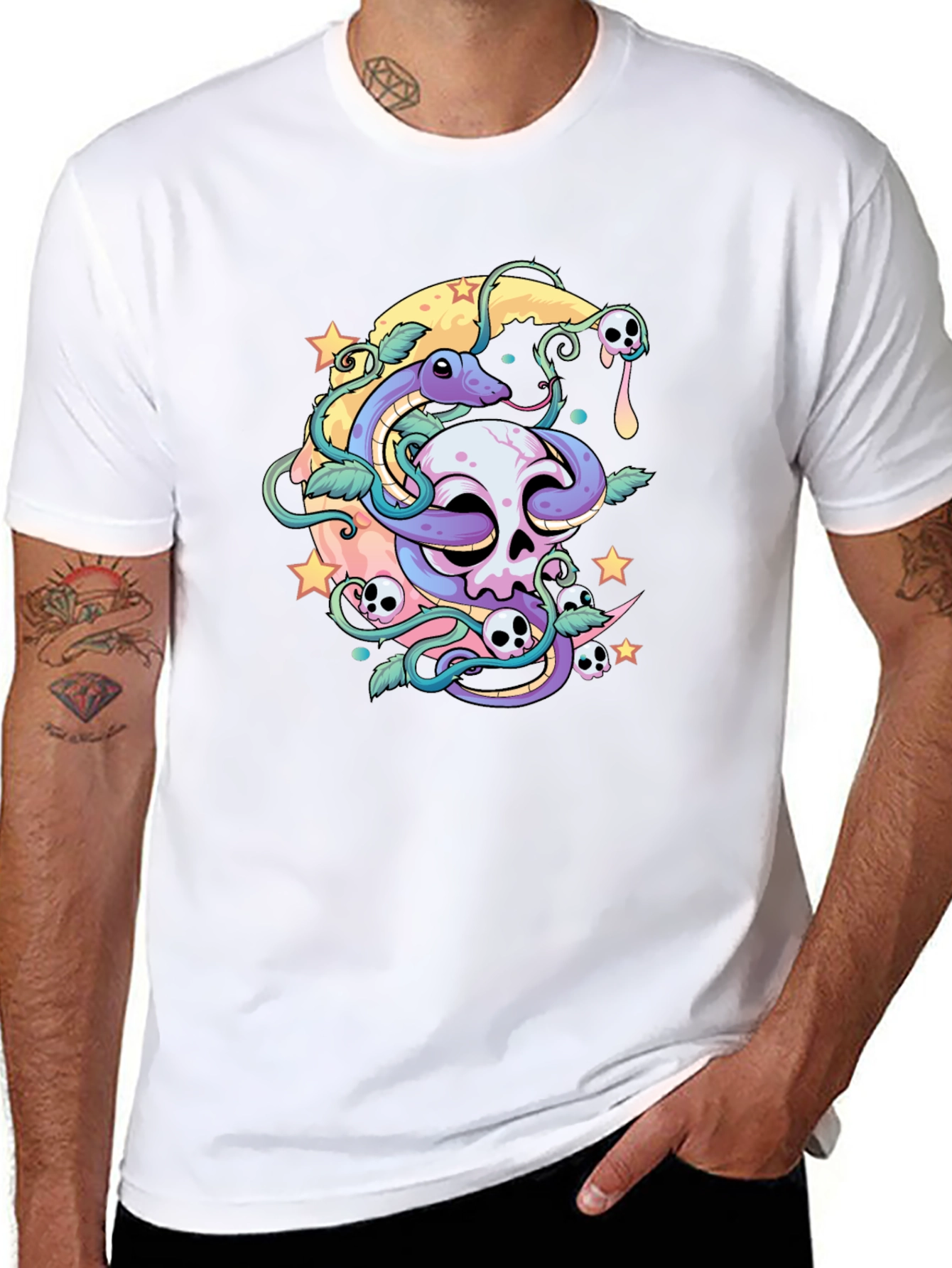 Skull Snake Moon Graphic T-Shirt