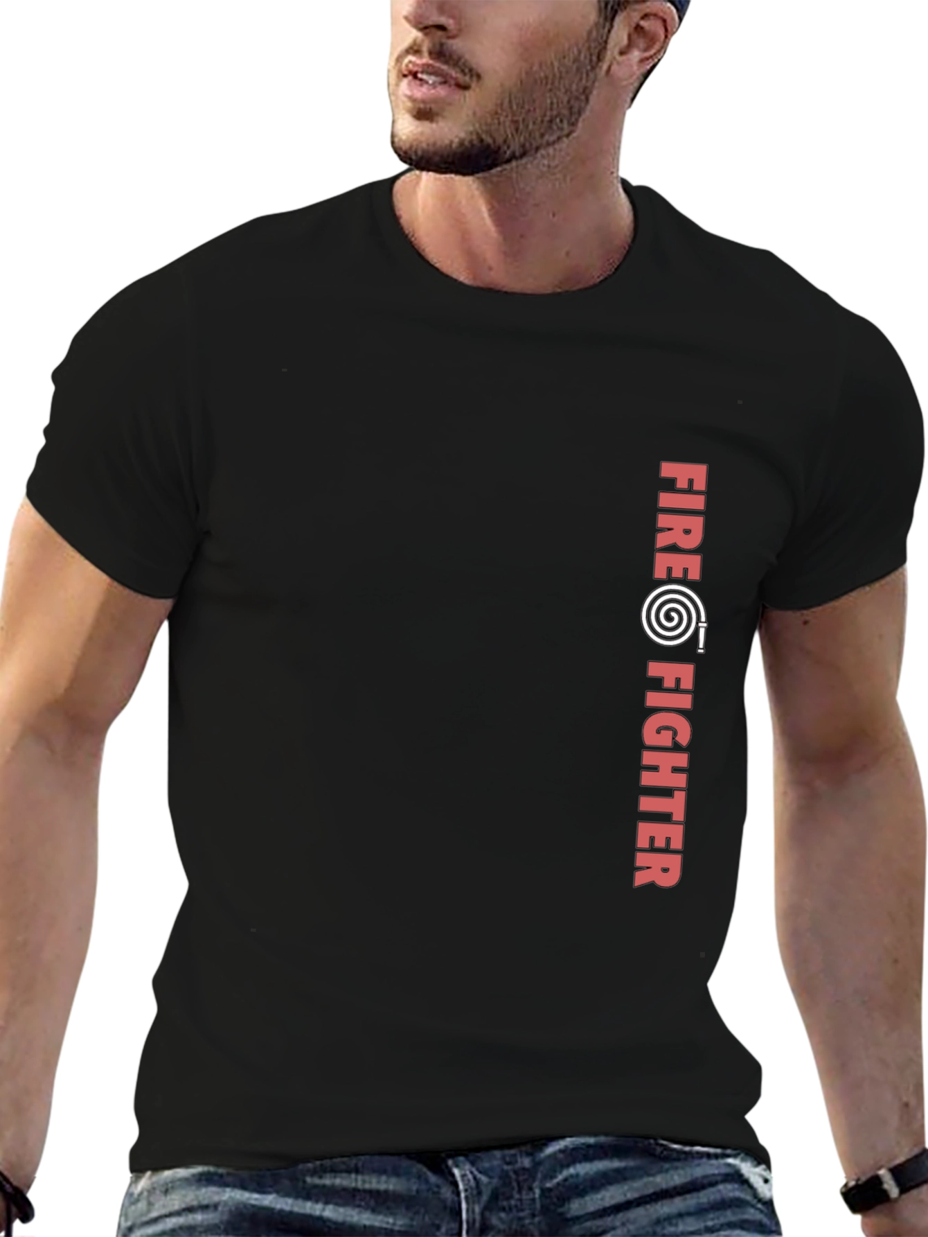 Firefighter Graphic Print Black T-Shirt