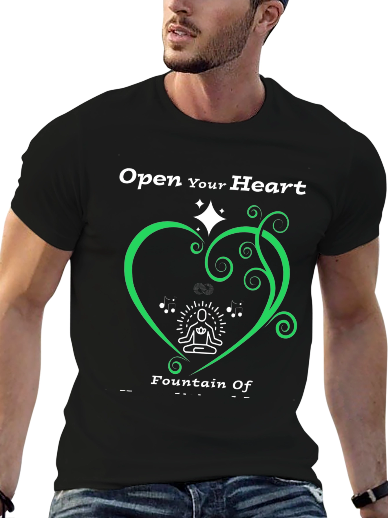 Open Heart Fountain T-Shirt - Black Tee