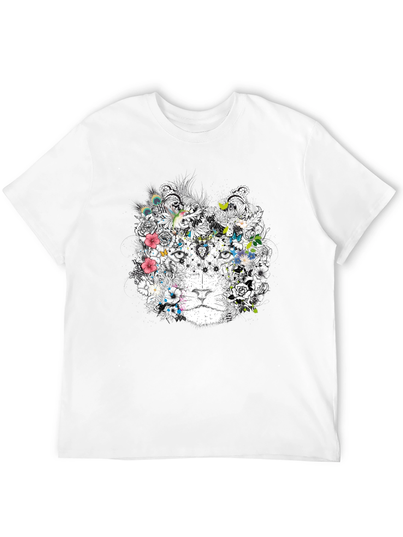 Floral Lion Graphic Black T-Shirt