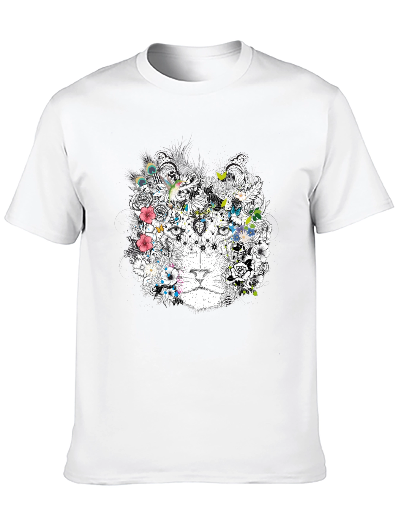Floral Lion Graphic Black T-Shirt