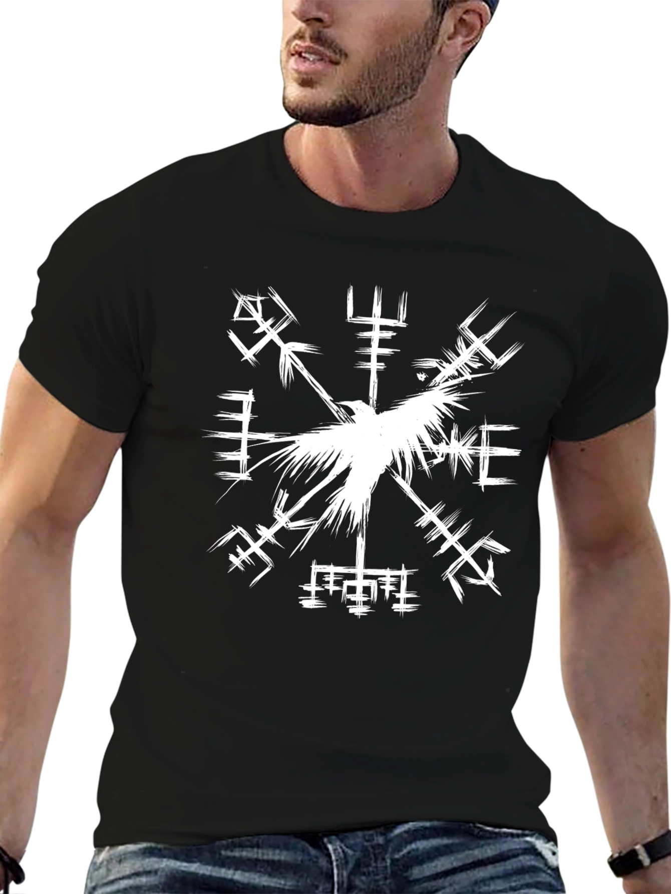 Viking Compass Raven Graphic Tee - Black