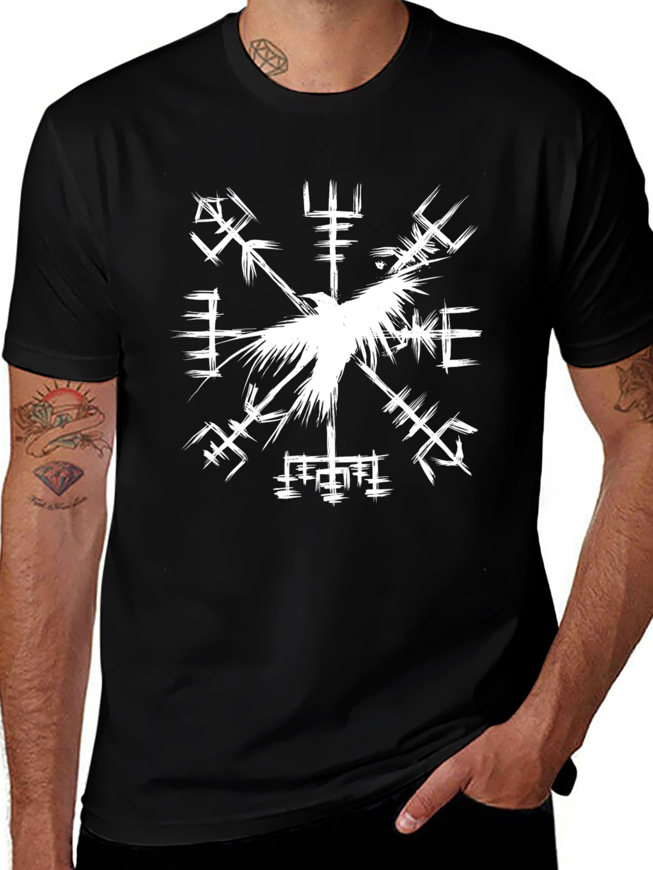 Viking Compass Raven Graphic Tee - Black