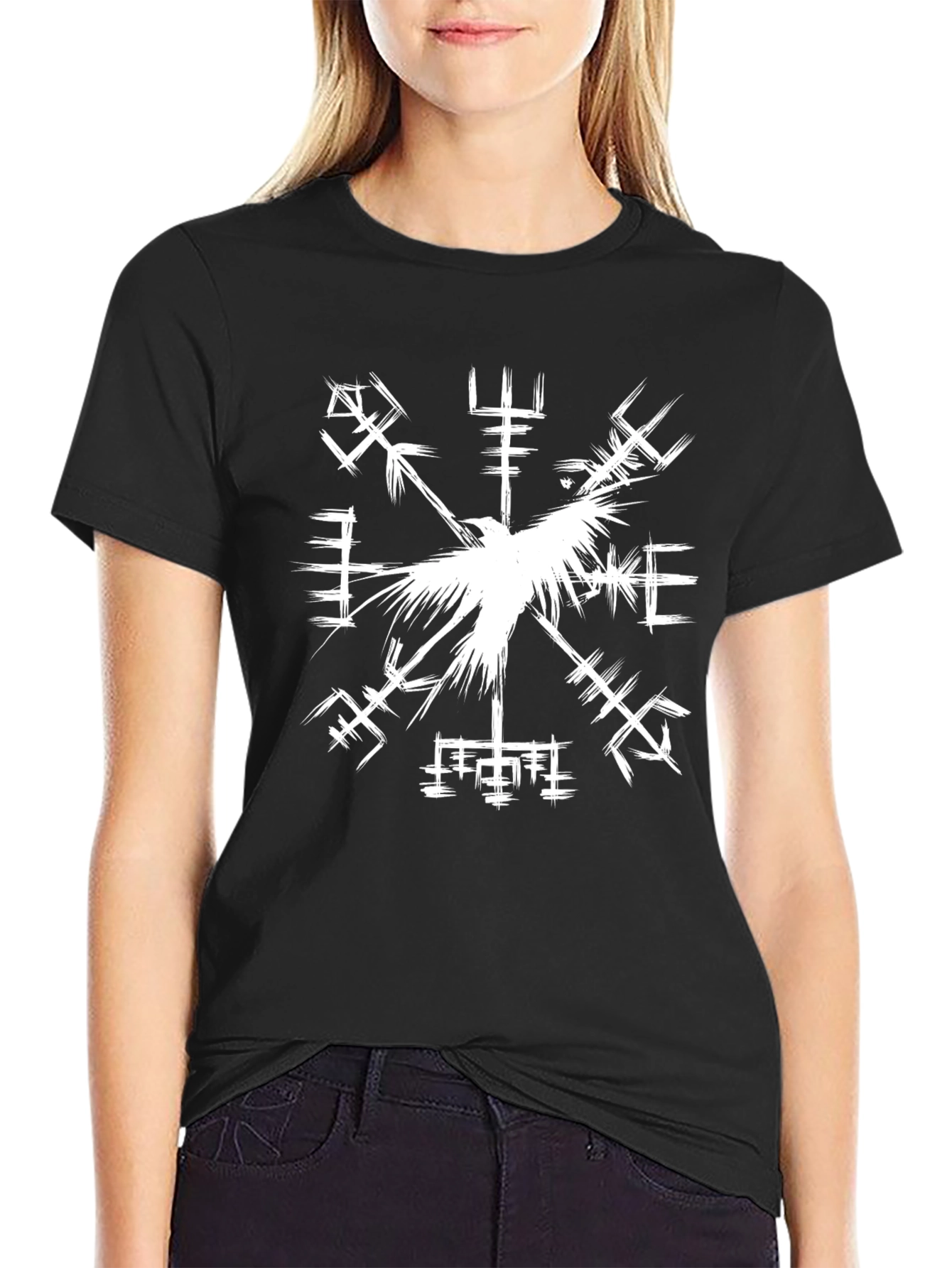 Viking Compass Raven Graphic Tee - Black