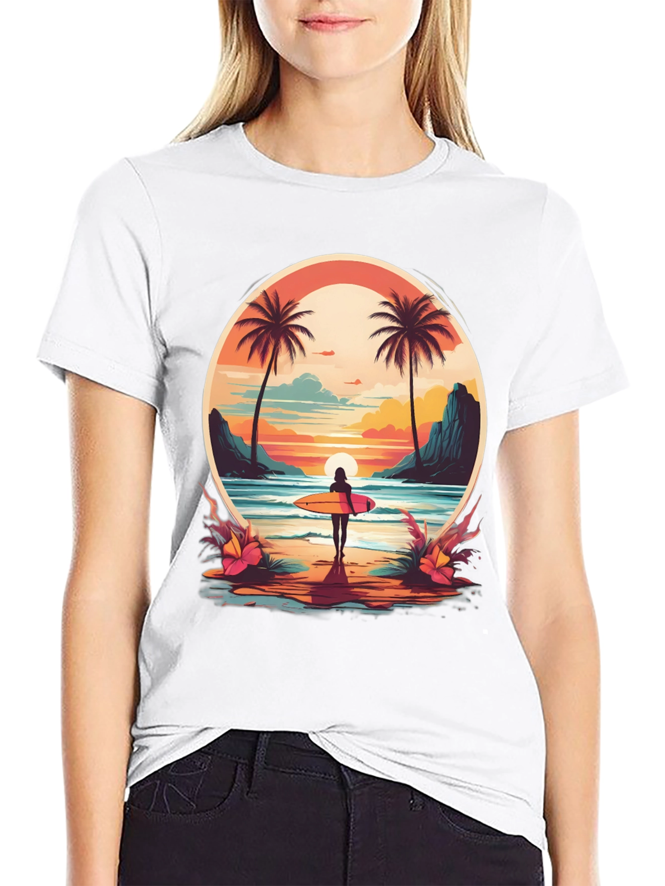 Beach Vibes T-Shirt: Sunset Surfer Design