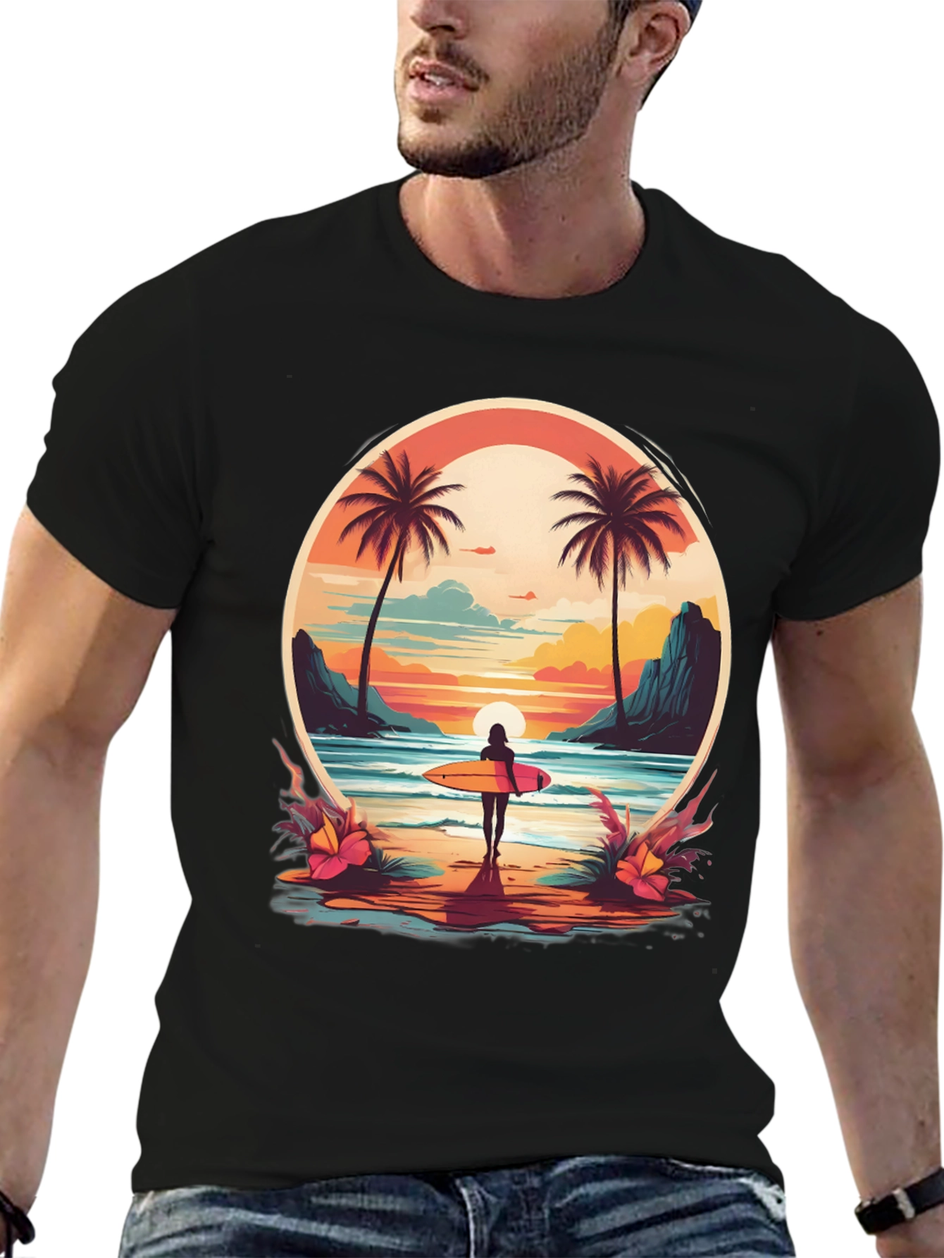 Beach Vibes T-Shirt: Sunset Surfer Design