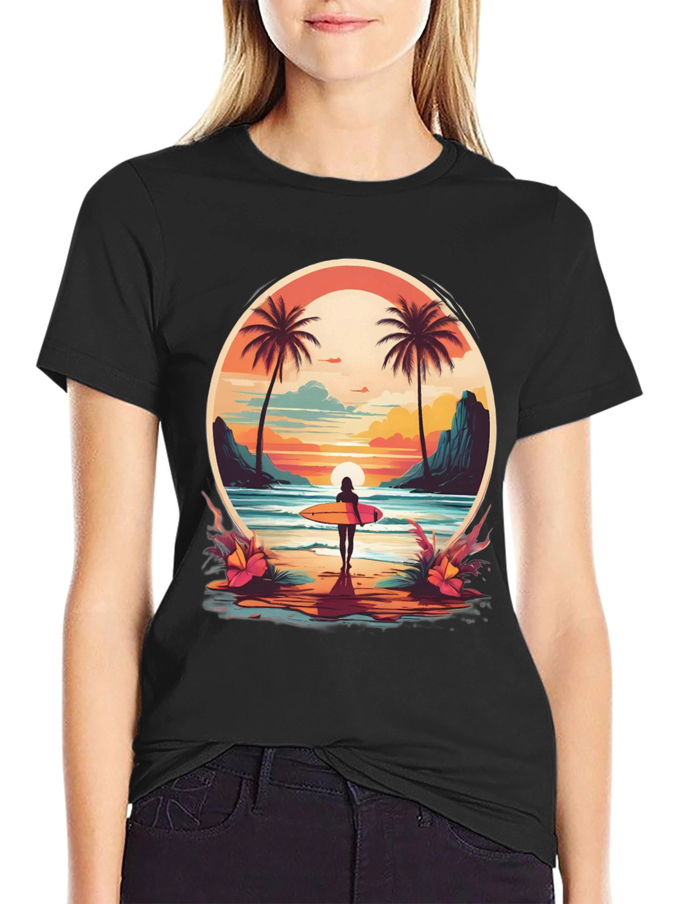 Beach Vibes T-Shirt: Sunset Surfer Design