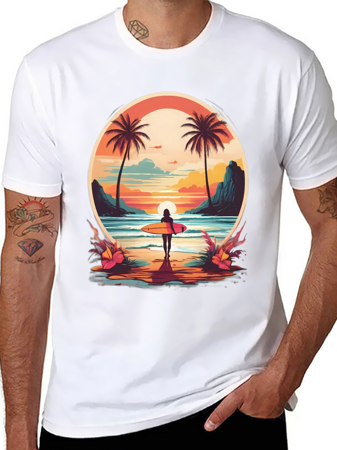 Beach Vibes T-Shirt: Sunset Surfer Design