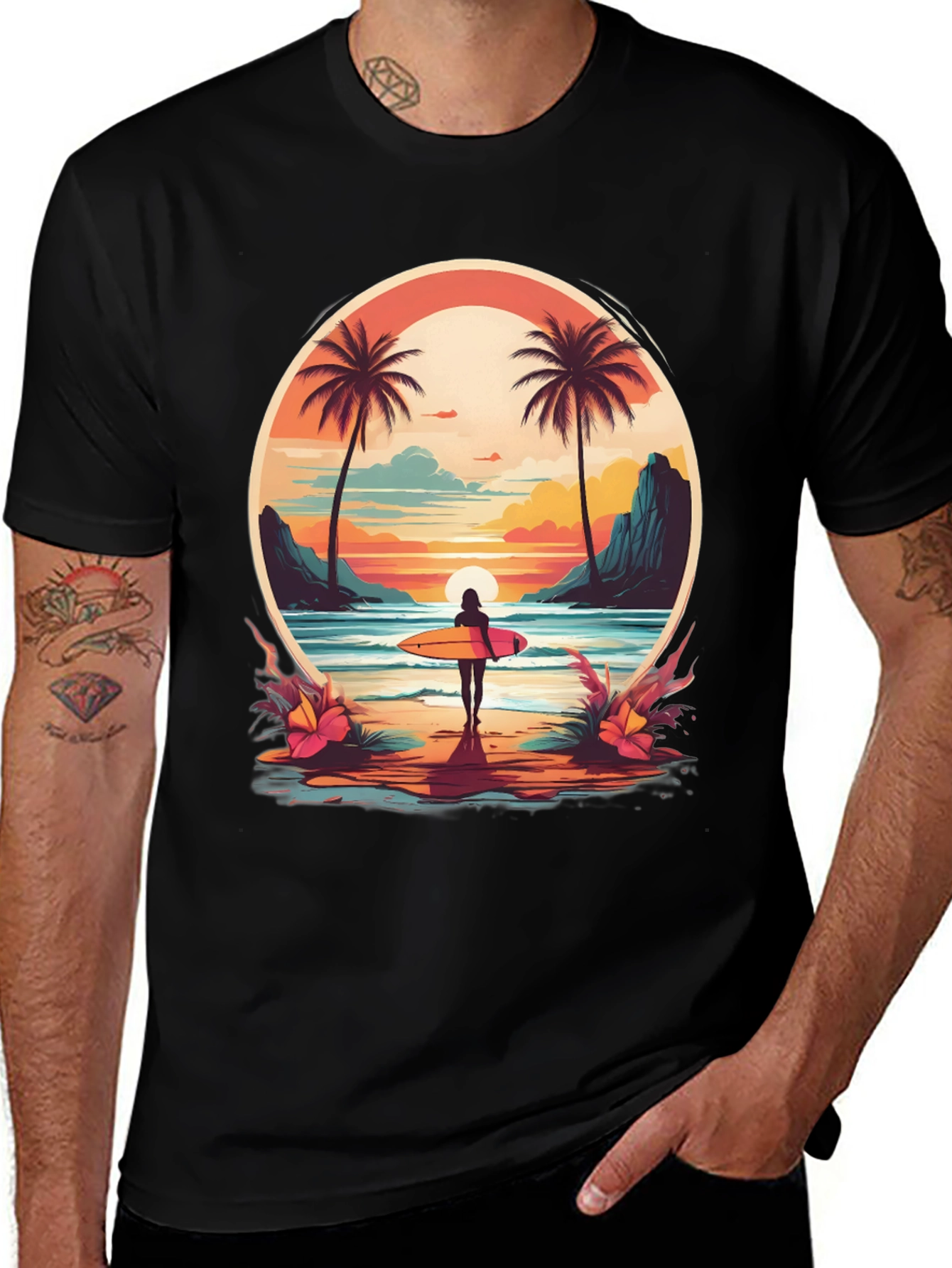 Beach Vibes T-Shirt: Sunset Surfer Design