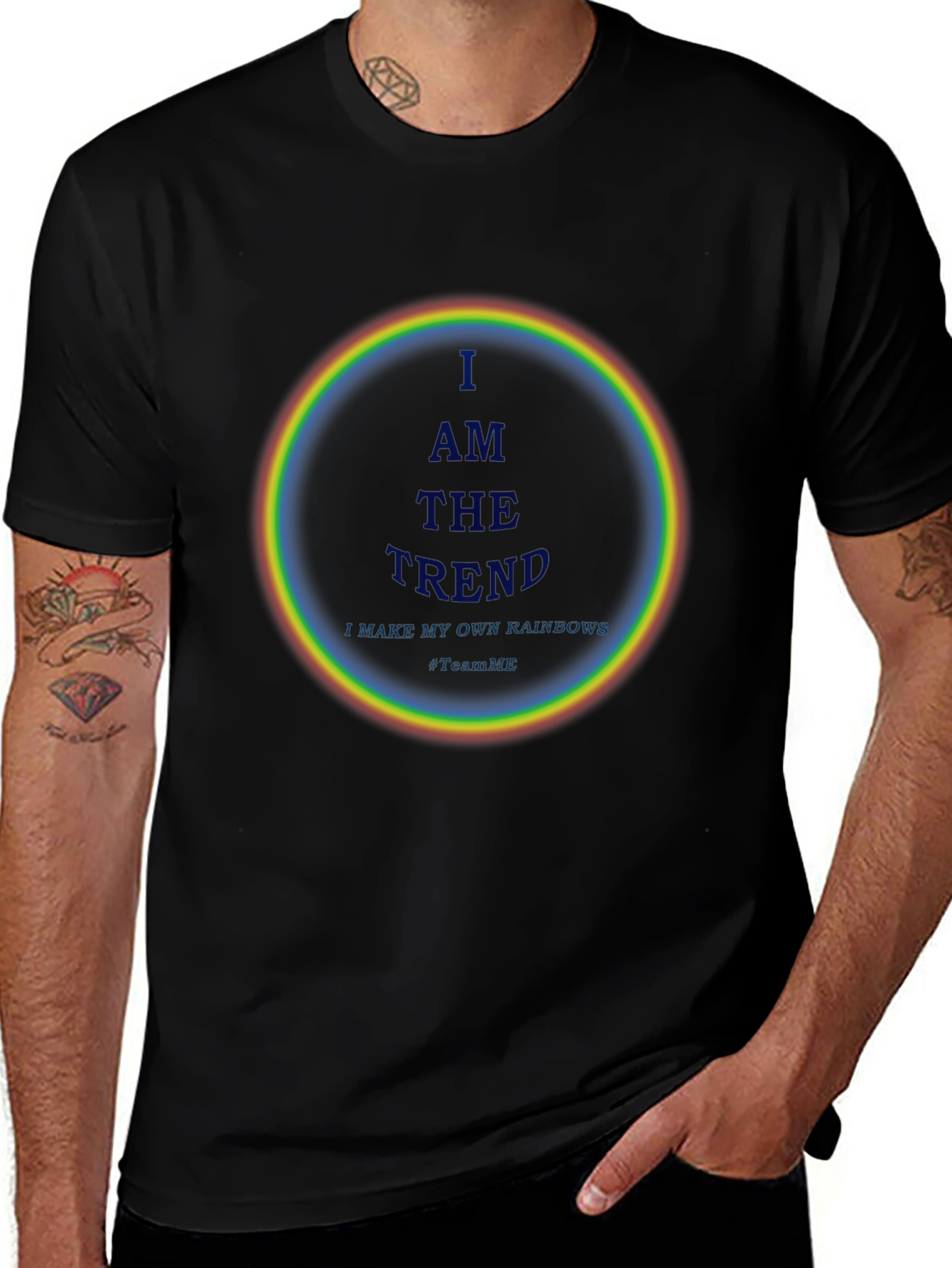 I AM THE TREND Rainbow Circle Graphic Black T-Shirt