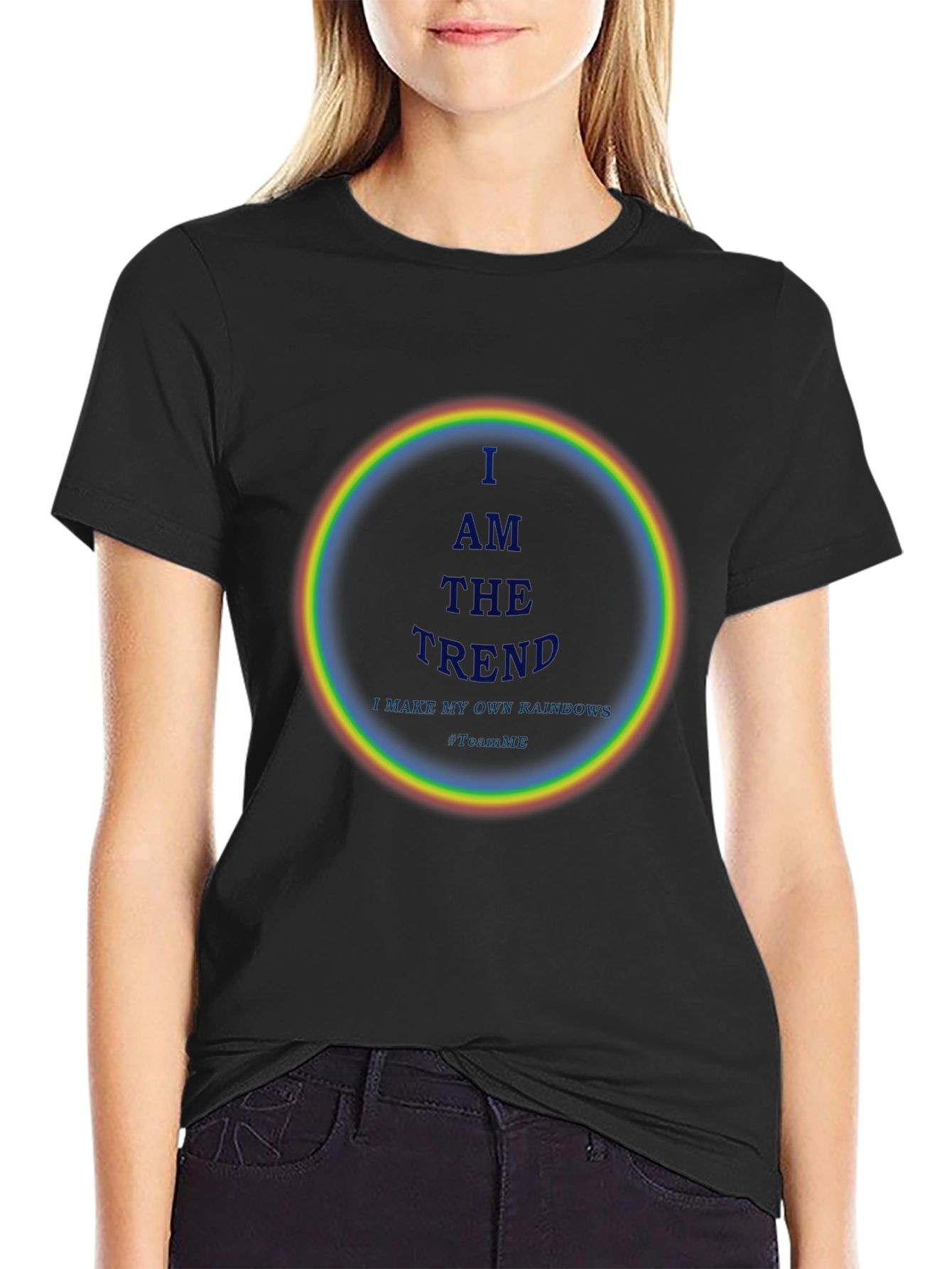 I AM THE TREND Rainbow Circle Graphic Black T-Shirt