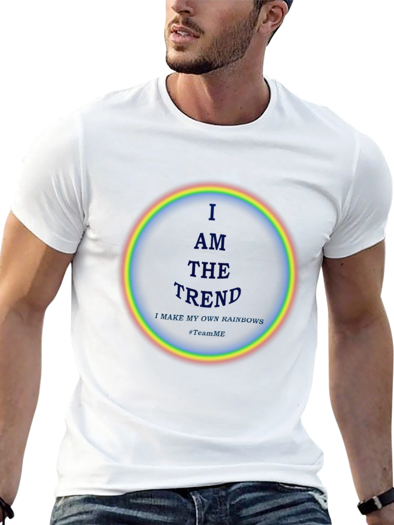 I AM THE TREND Rainbow Circle Graphic Black T-Shirt