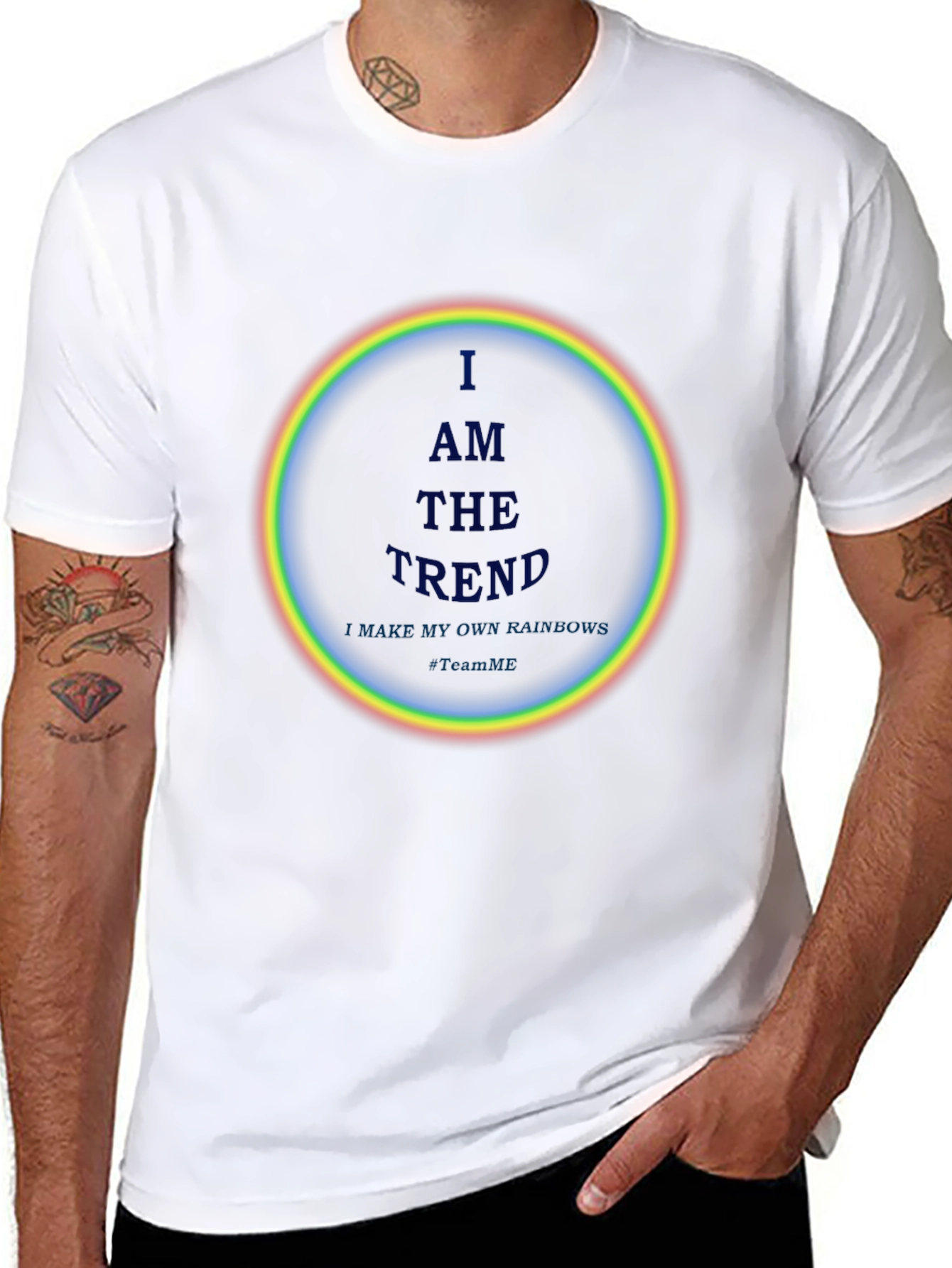I AM THE TREND Rainbow Circle Graphic Black T-Shirt