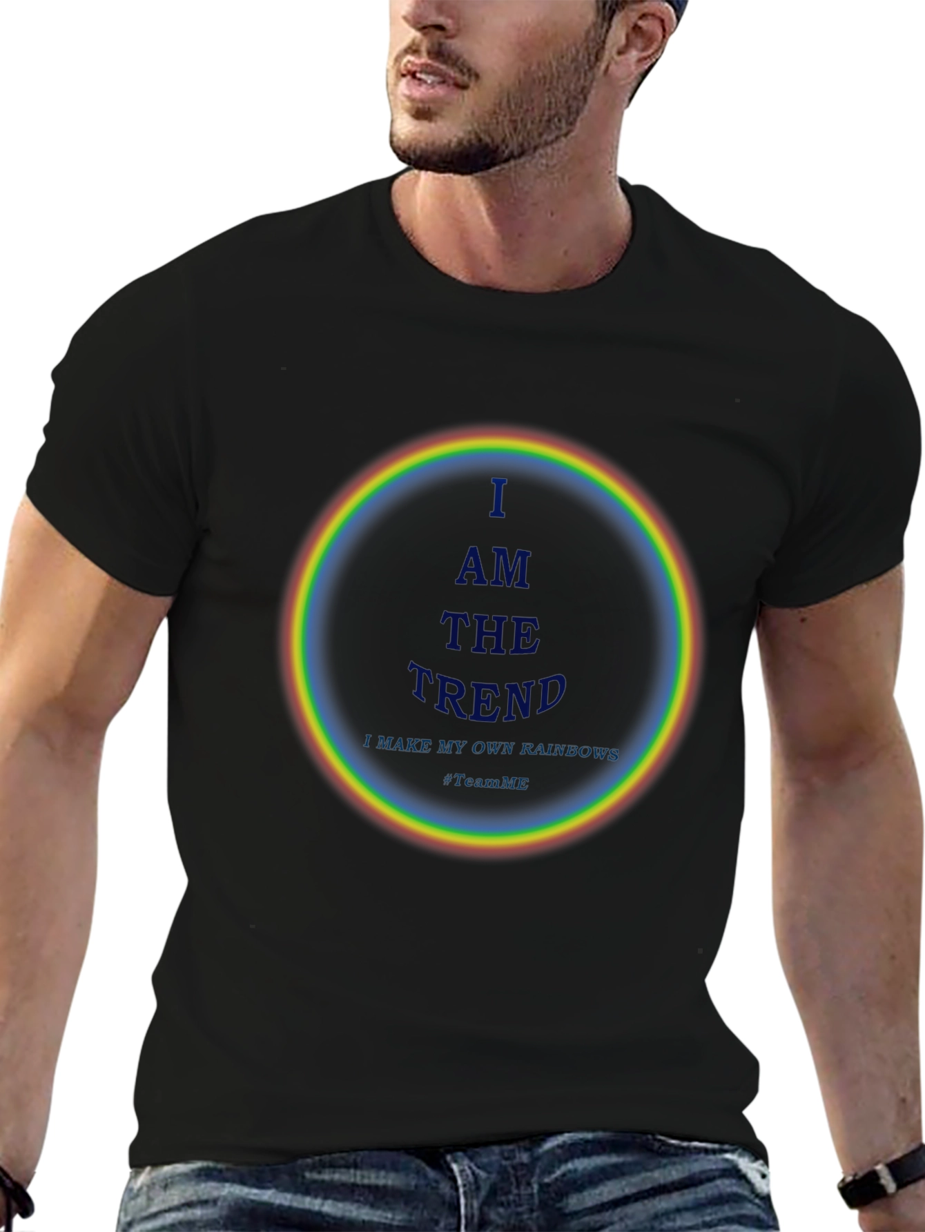 I AM THE TREND Rainbow Circle Graphic Black T-Shirt