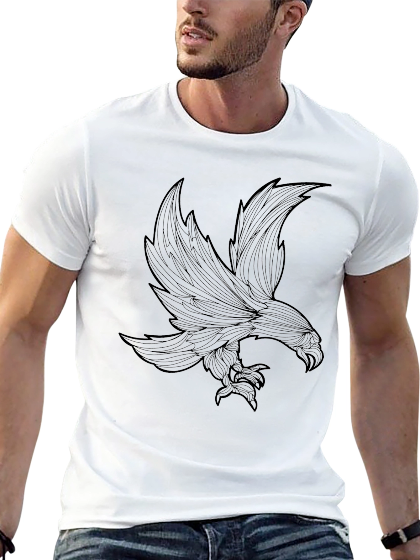 Mens Black Eagle Graphic Tee - Stylish Bird Design