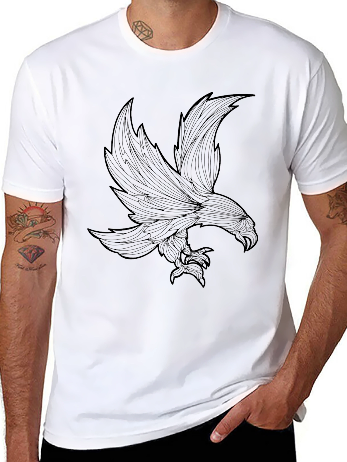 Mens Black Eagle Graphic Tee - Stylish Bird Design