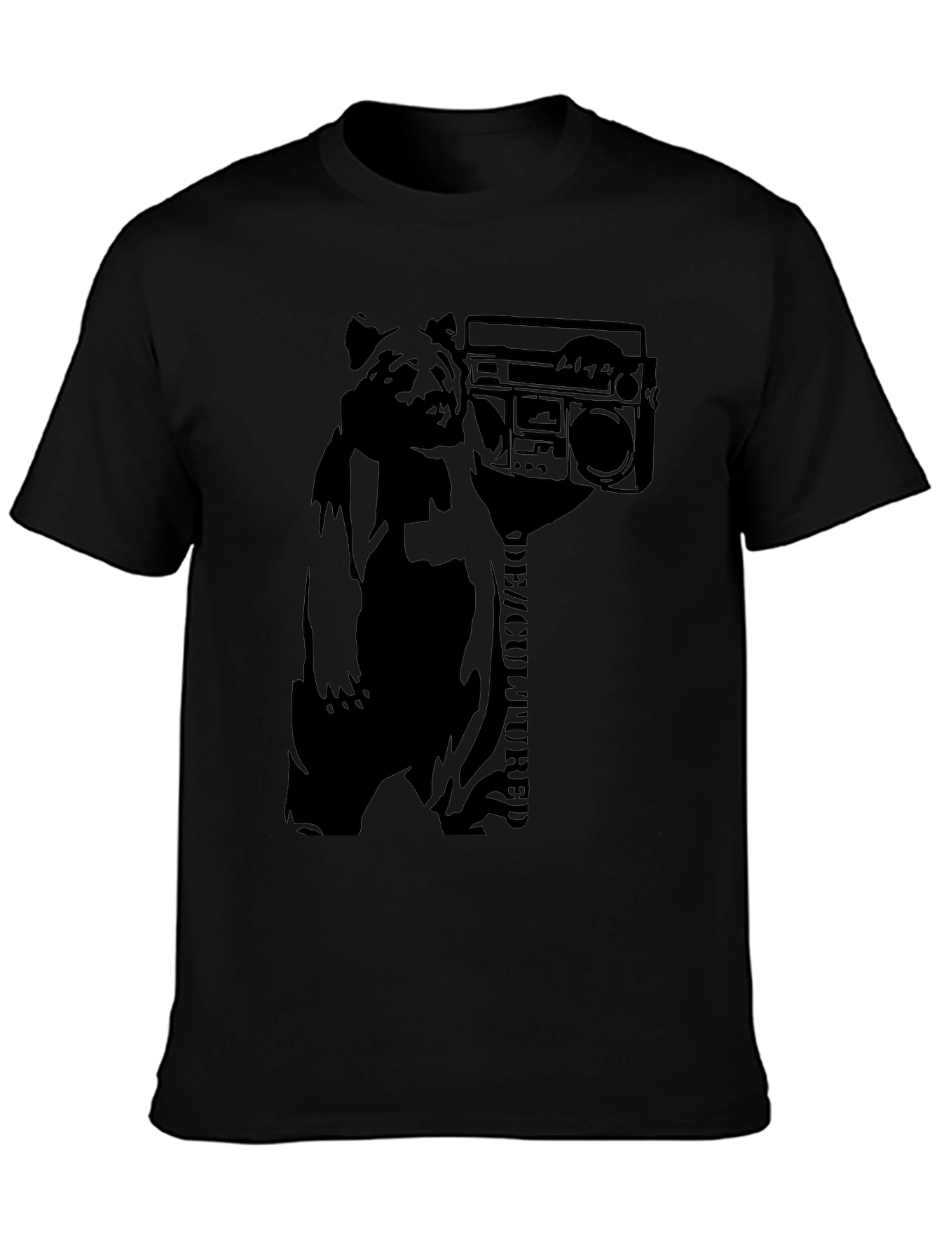 Bear Boombox Graphic Tee - Black Cotton Blend