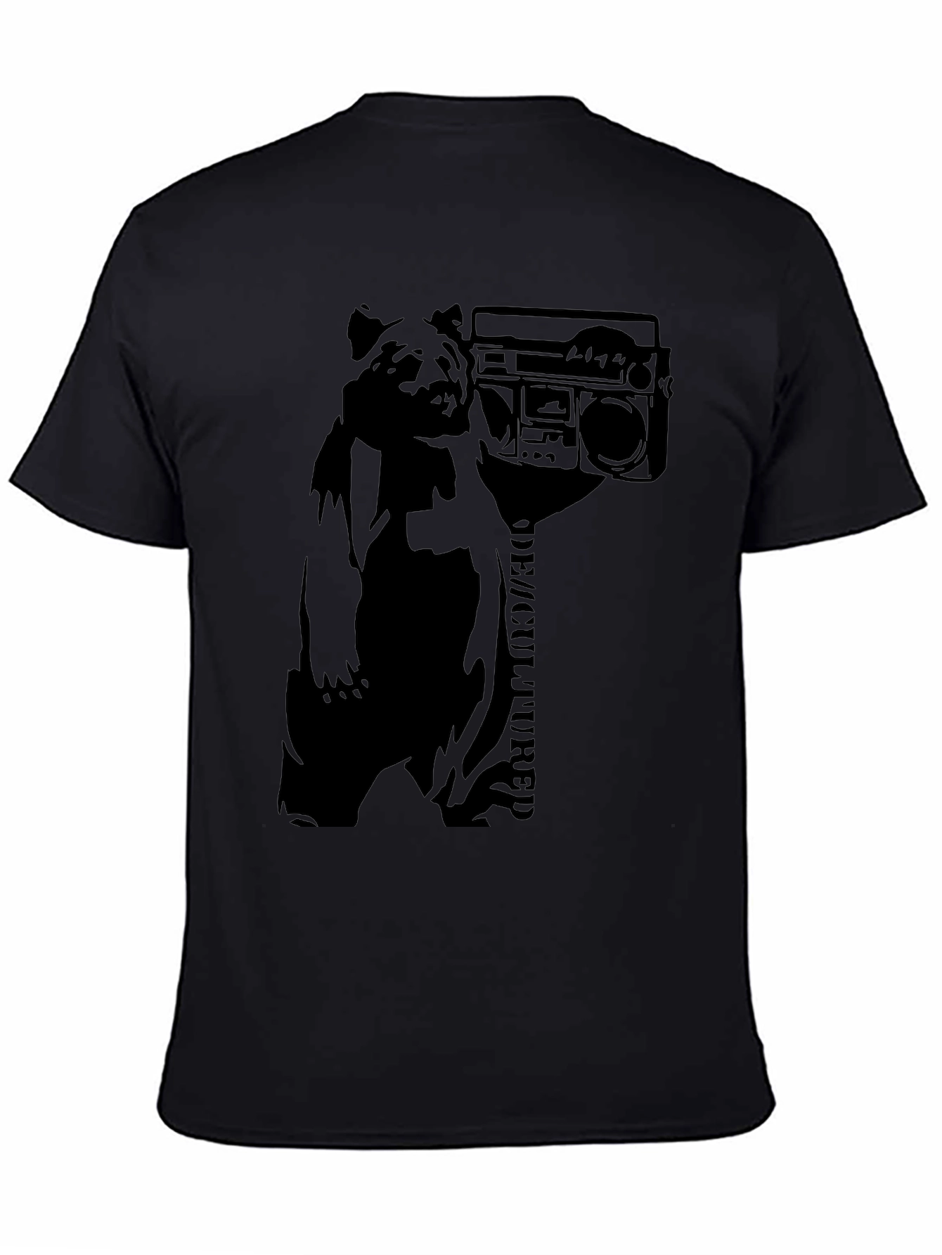Bear Boombox Graphic Tee - Black Cotton Blend