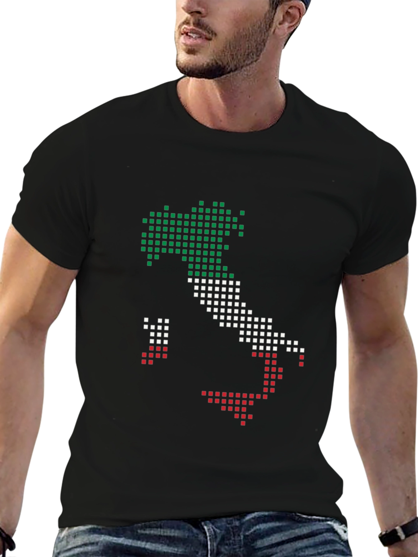 Italy Map Pixel Art T-Shirt - Black