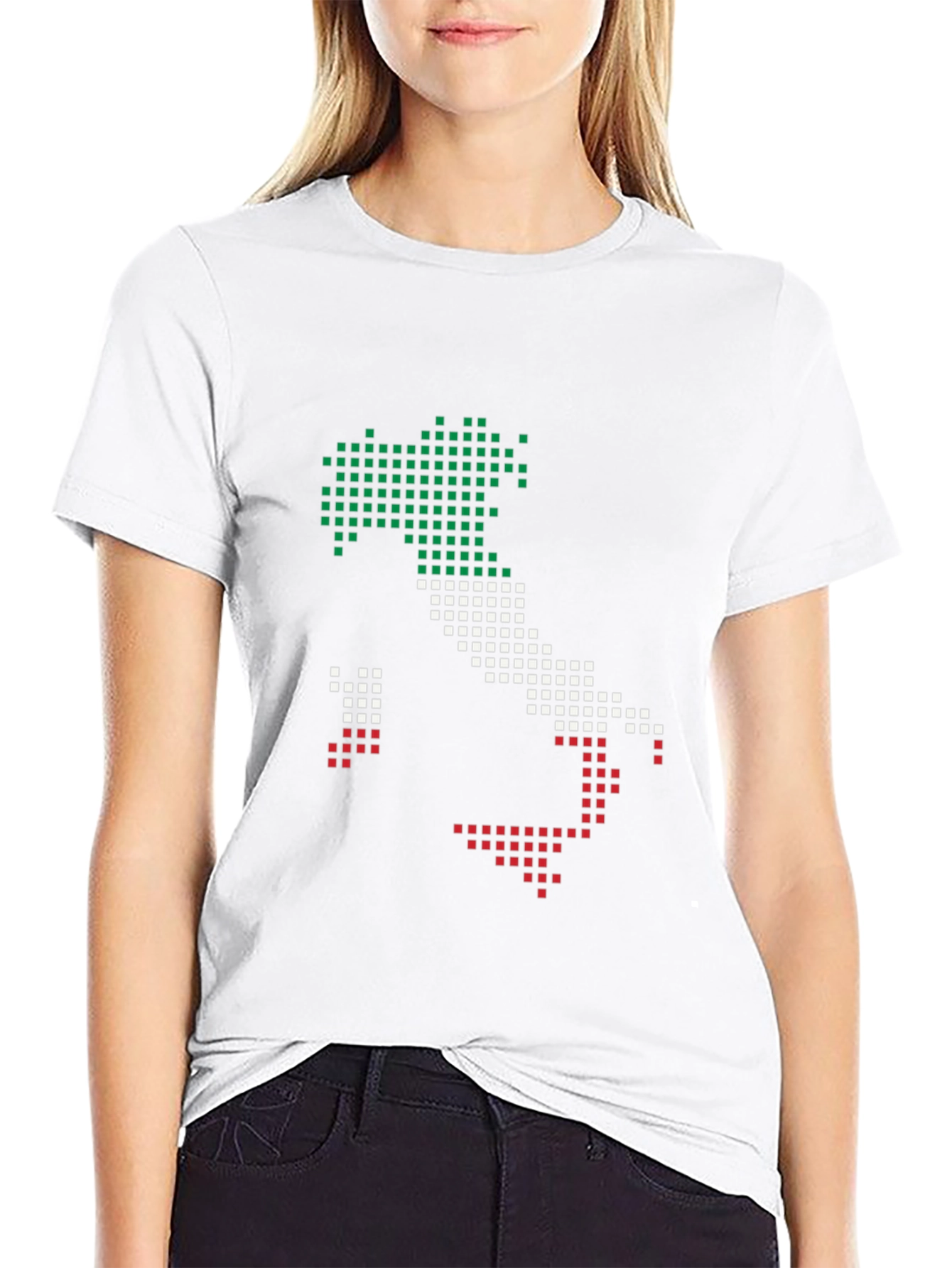 Italy Map Pixel Art T-Shirt - Black