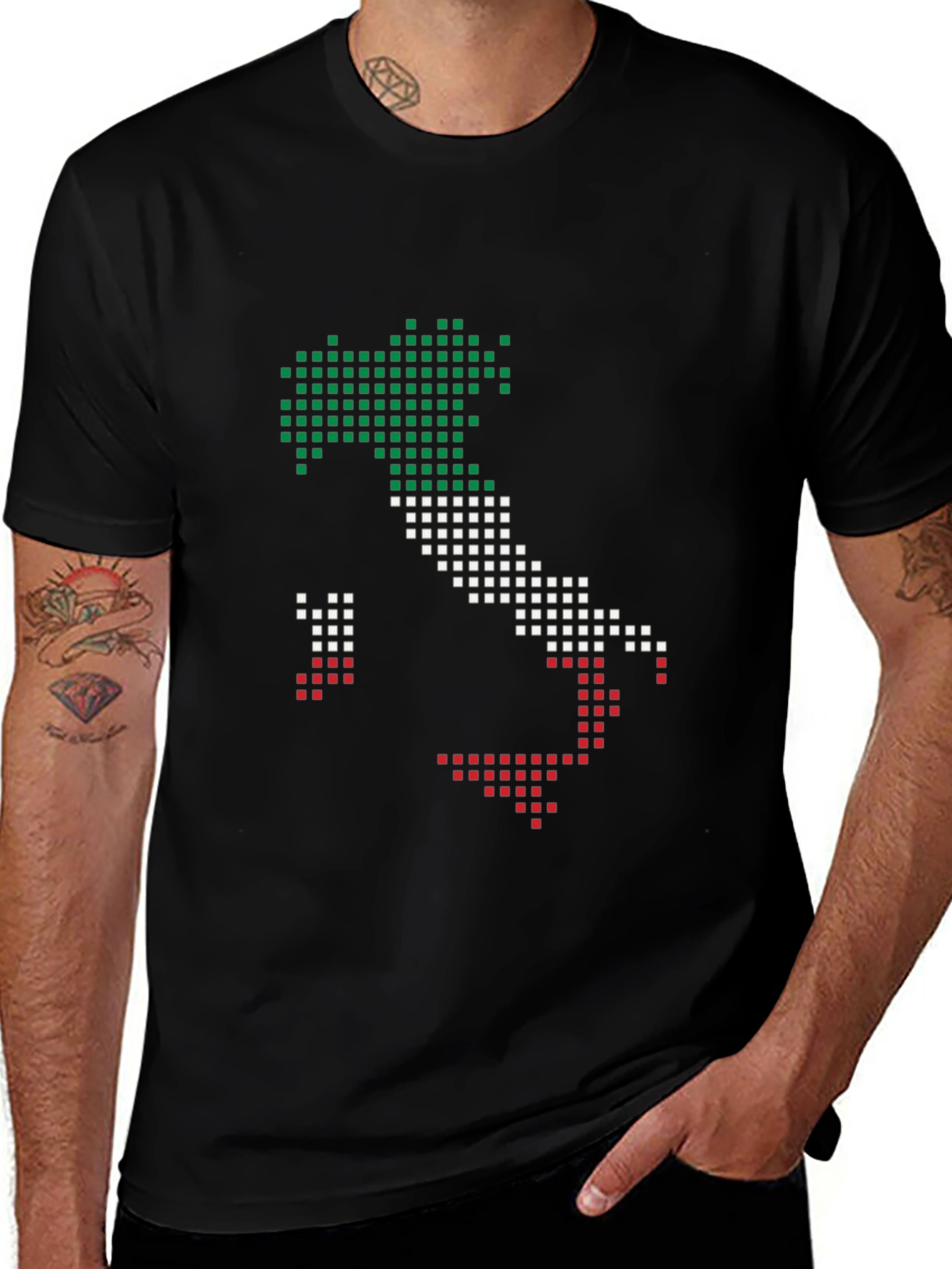 Italy Map Pixel Art T-Shirt - Black