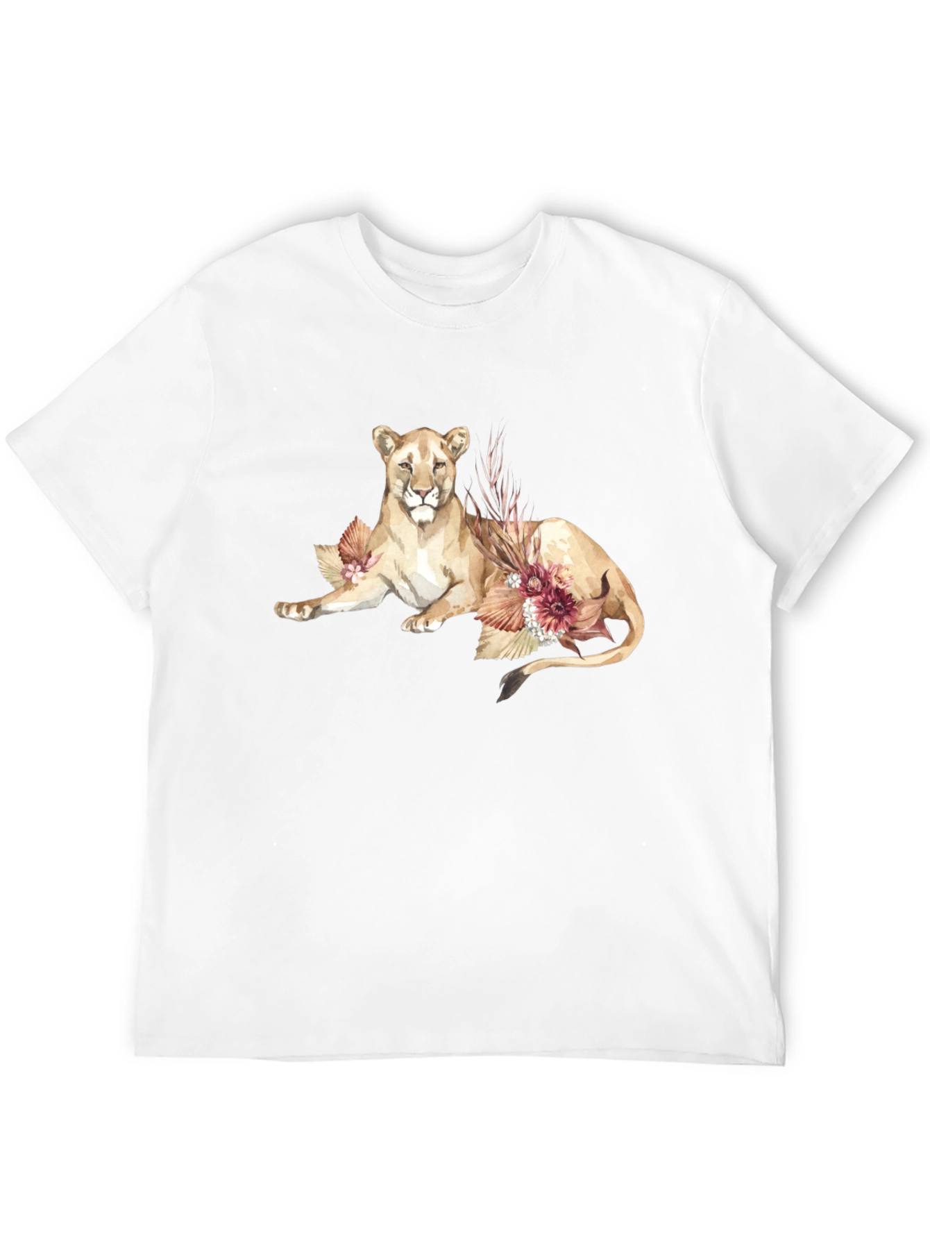 Lion & Floral Graphic Black T-Shirt