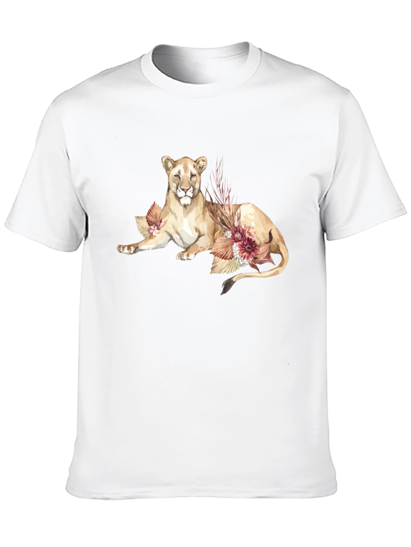 Lion & Floral Graphic Black T-Shirt