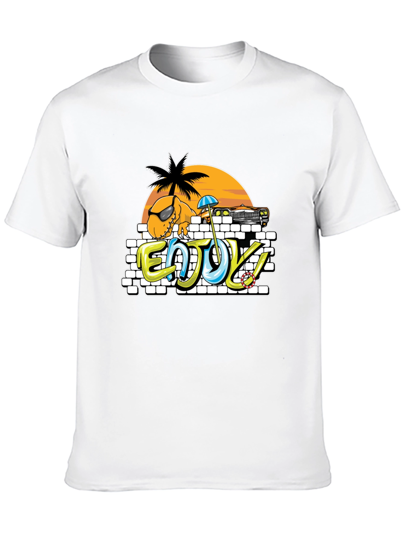 Dinosaur Beach T-Shirt - Enjoy! Black Tee