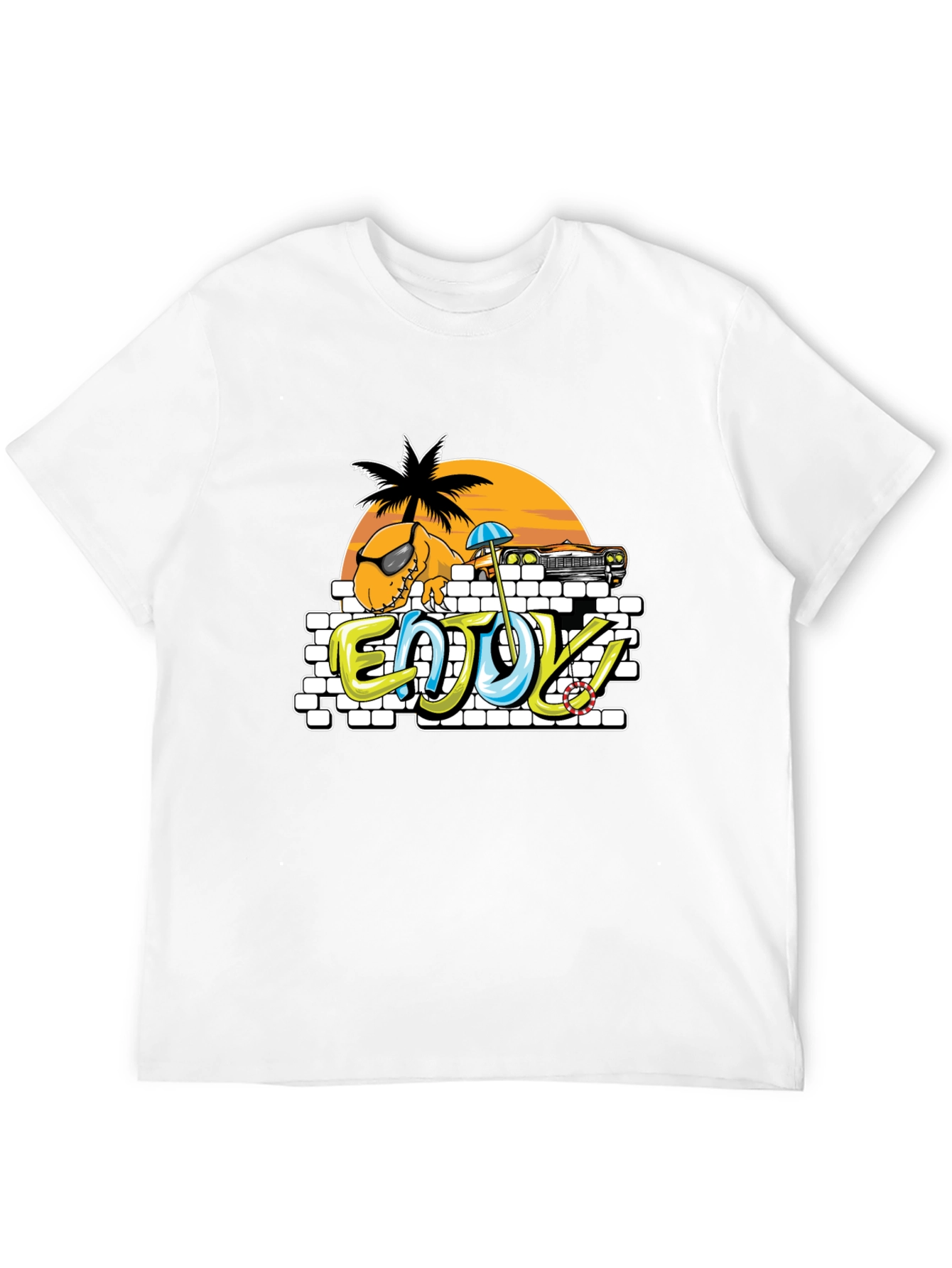 Dinosaur Beach T-Shirt - Enjoy! Black Tee