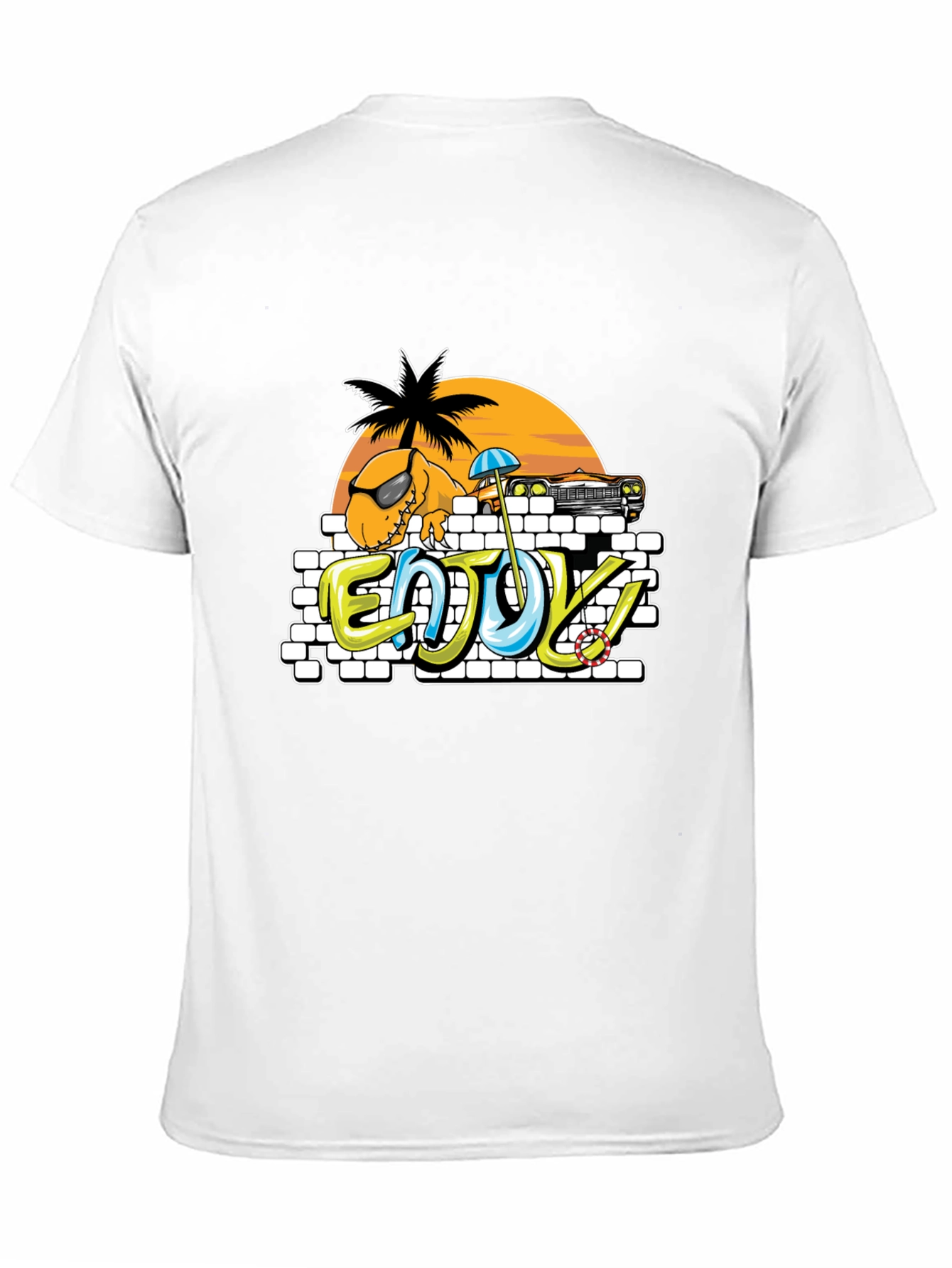 Dinosaur Beach T-Shirt - Enjoy! Black Tee