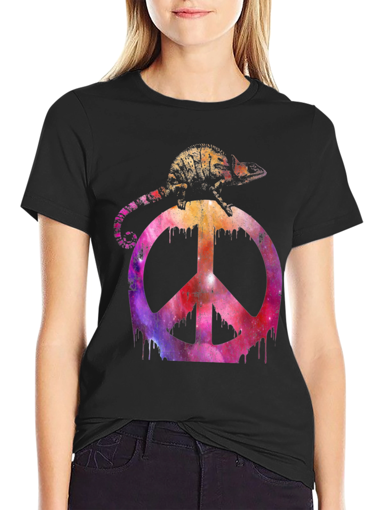 Chameleon Peace Sign Graphic T-Shirt