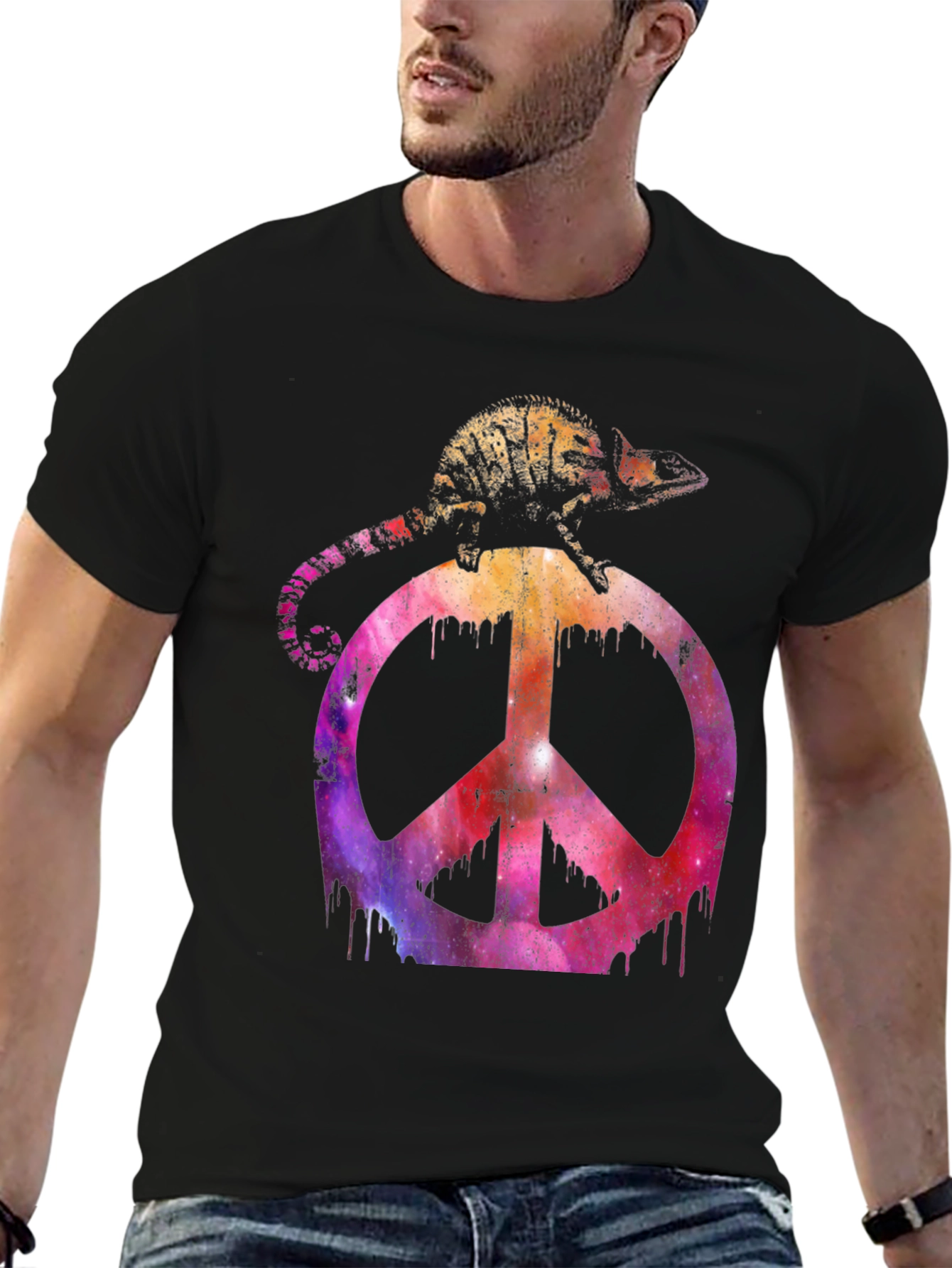 Chameleon Peace Sign Graphic T-Shirt