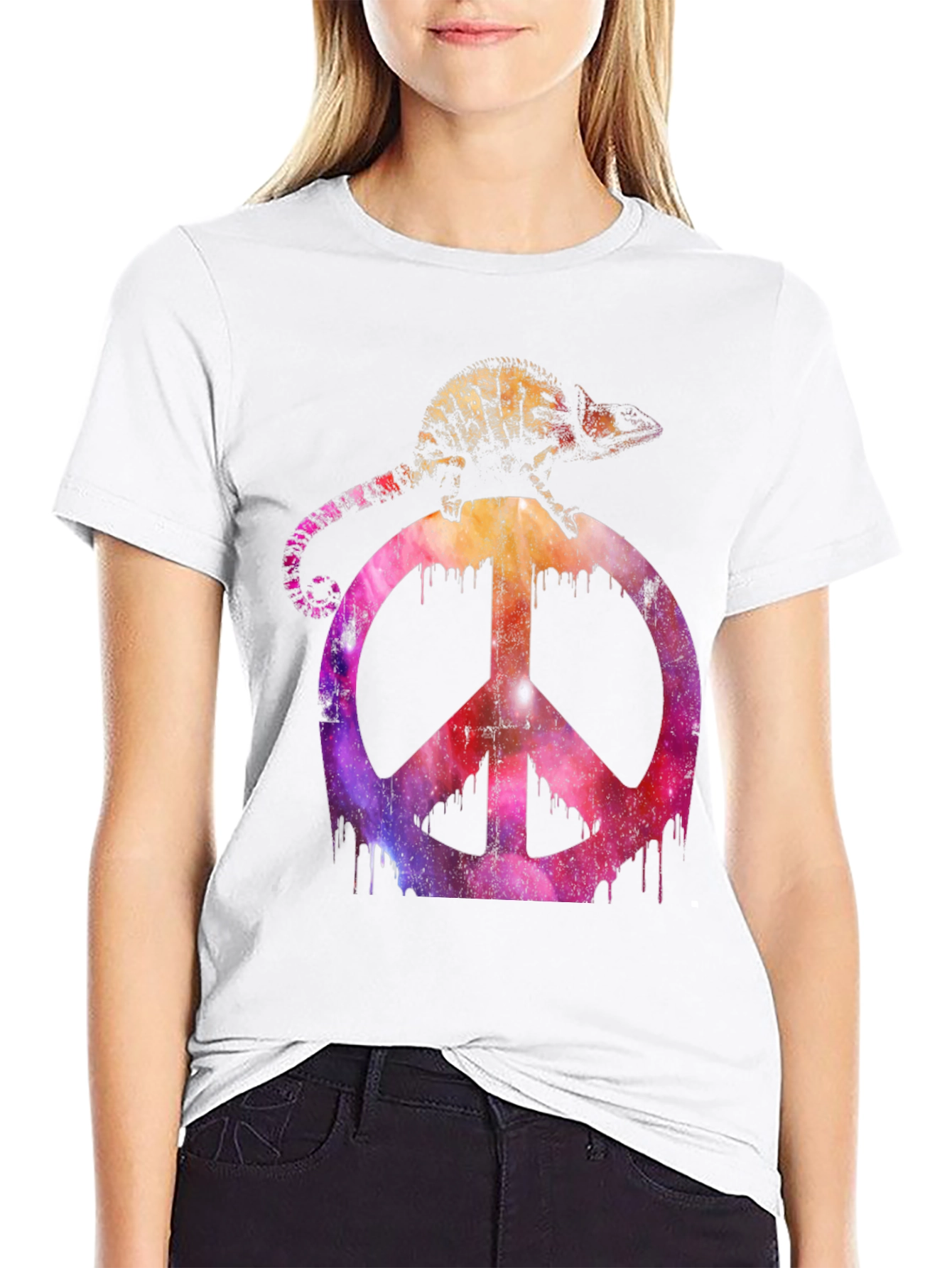 Chameleon Peace Sign Graphic T-Shirt
