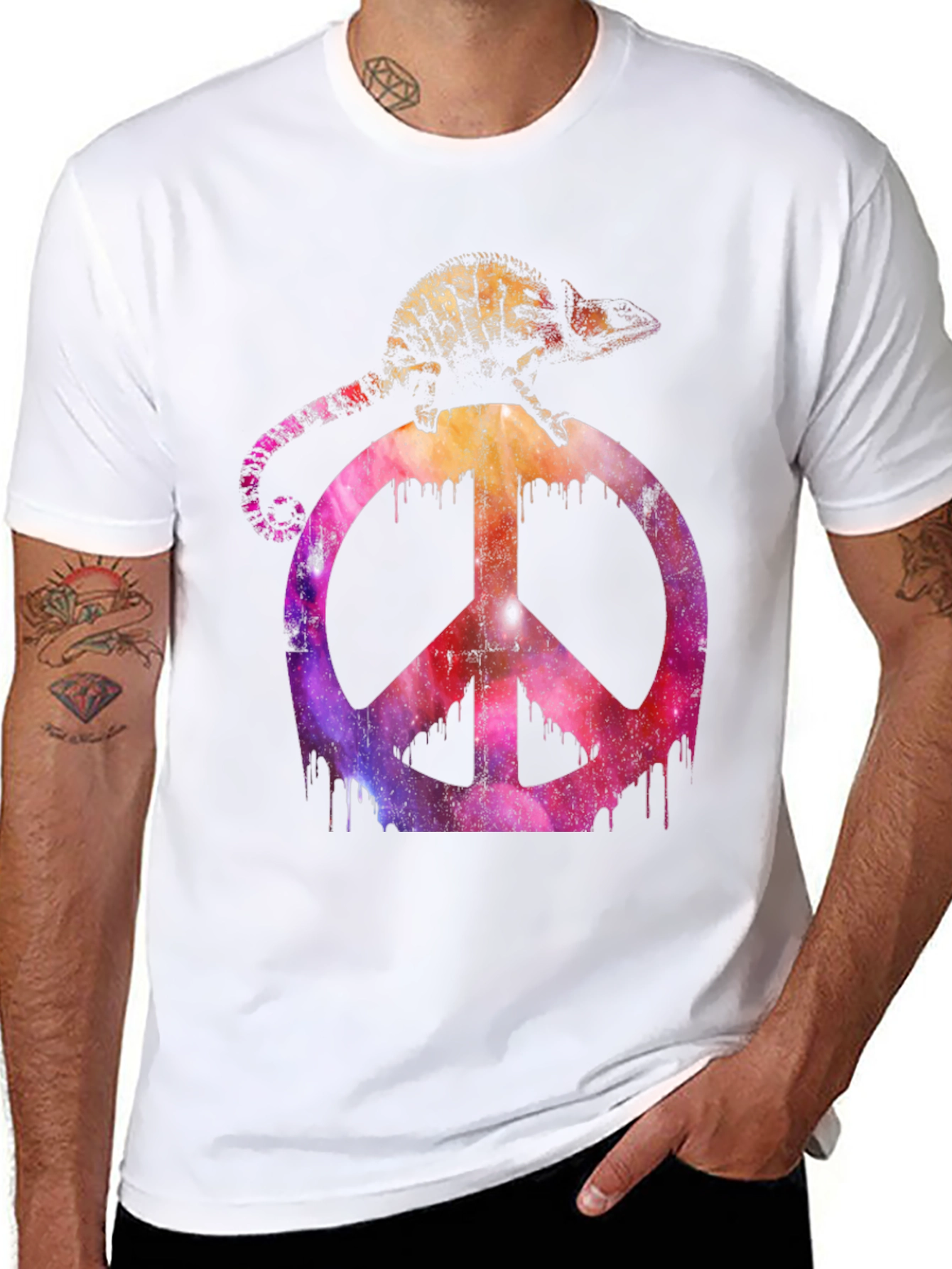 Chameleon Peace Sign Graphic T-Shirt