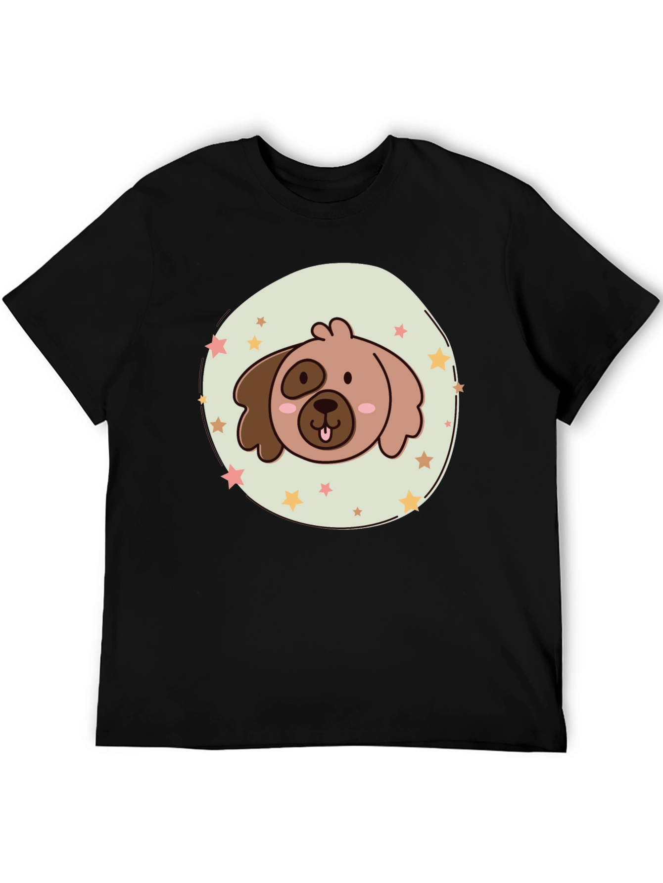 Cute Cartoon Dog Graphic T-Shirt - Black