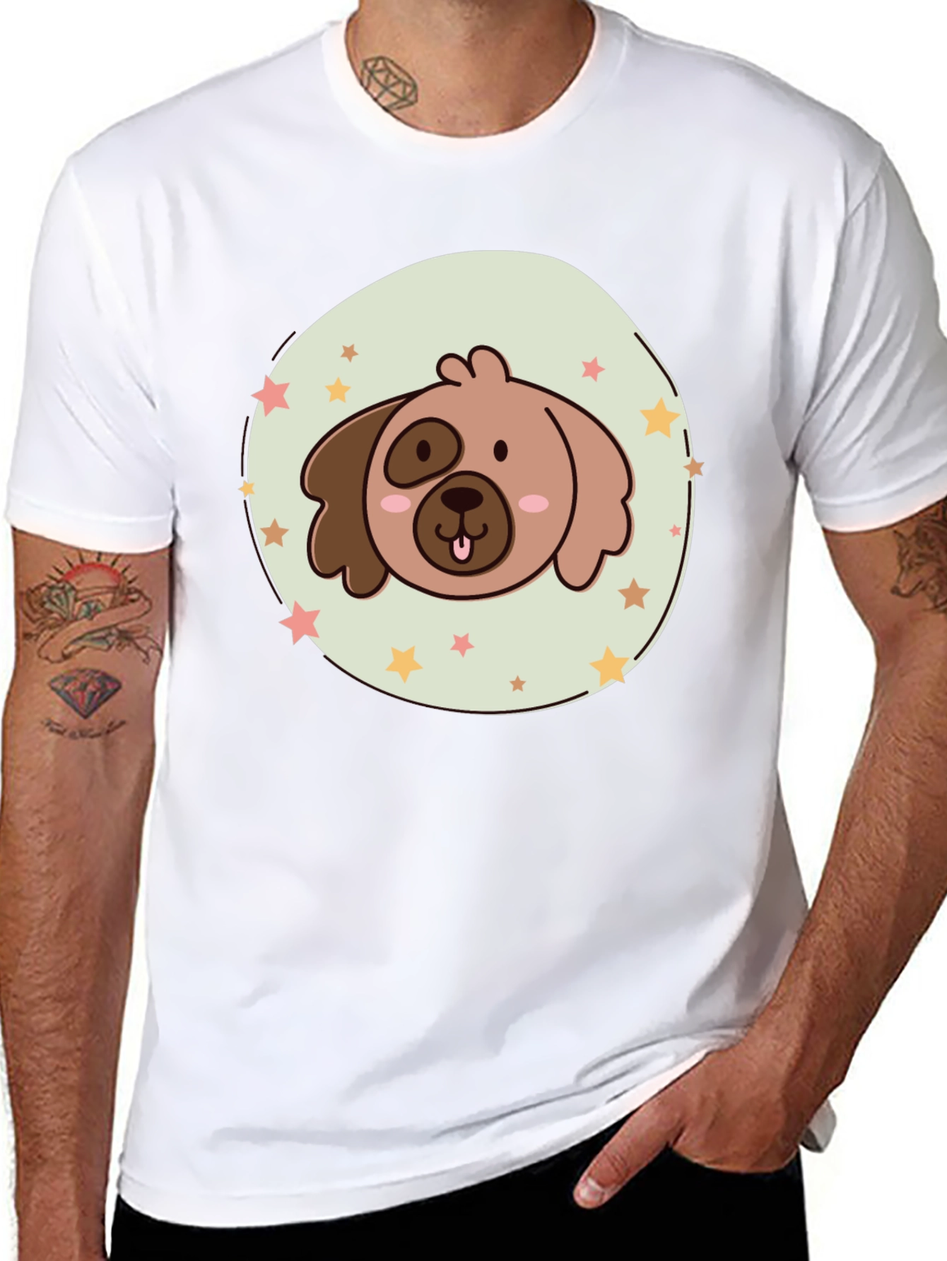 Cute Cartoon Dog Graphic T-Shirt - Black