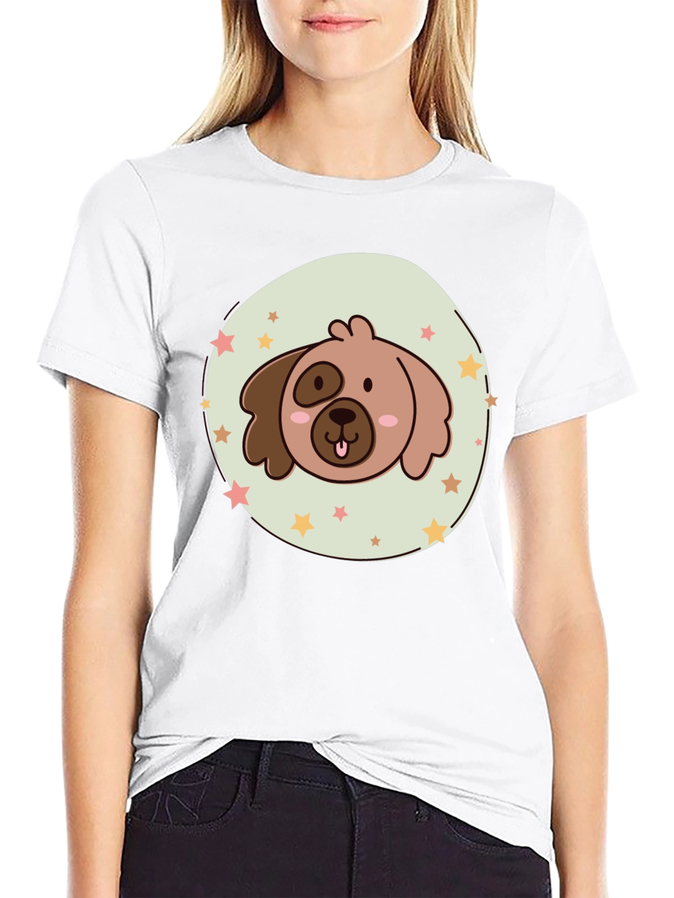 Cute Cartoon Dog Graphic T-Shirt - Black