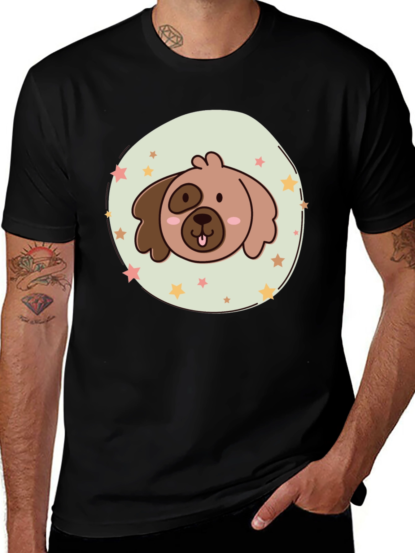 Cute Cartoon Dog Graphic T-Shirt - Black